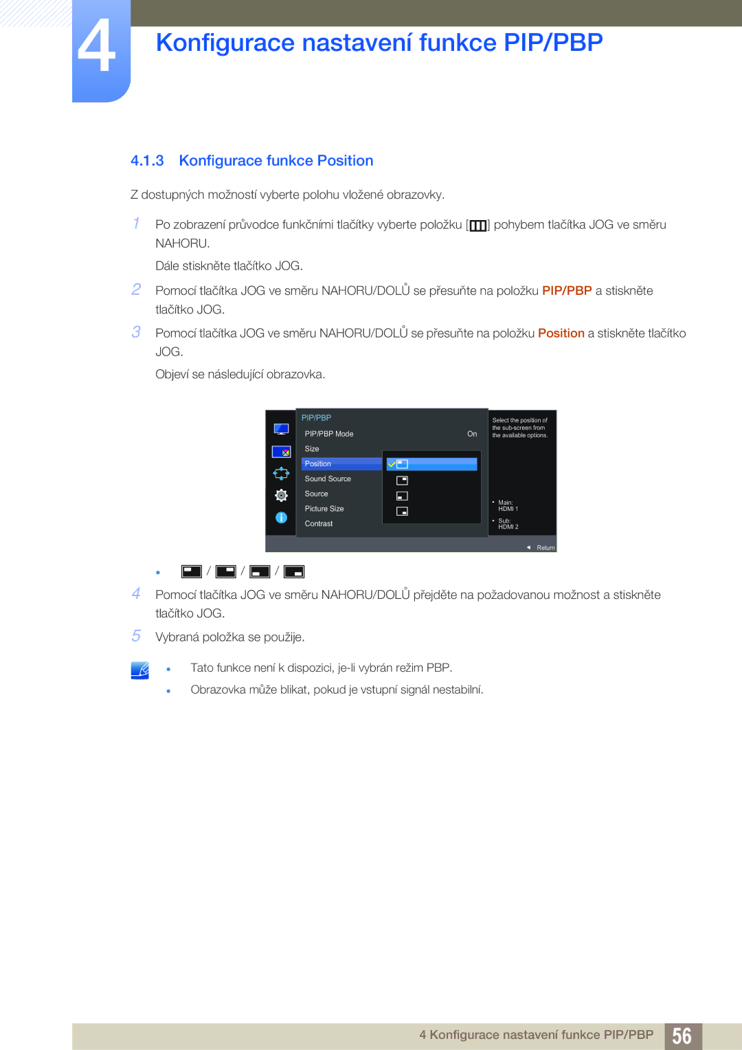 Samsung LU24E590DS/EN, LU28E590DS/EN manual Konfigurace funkce Position 