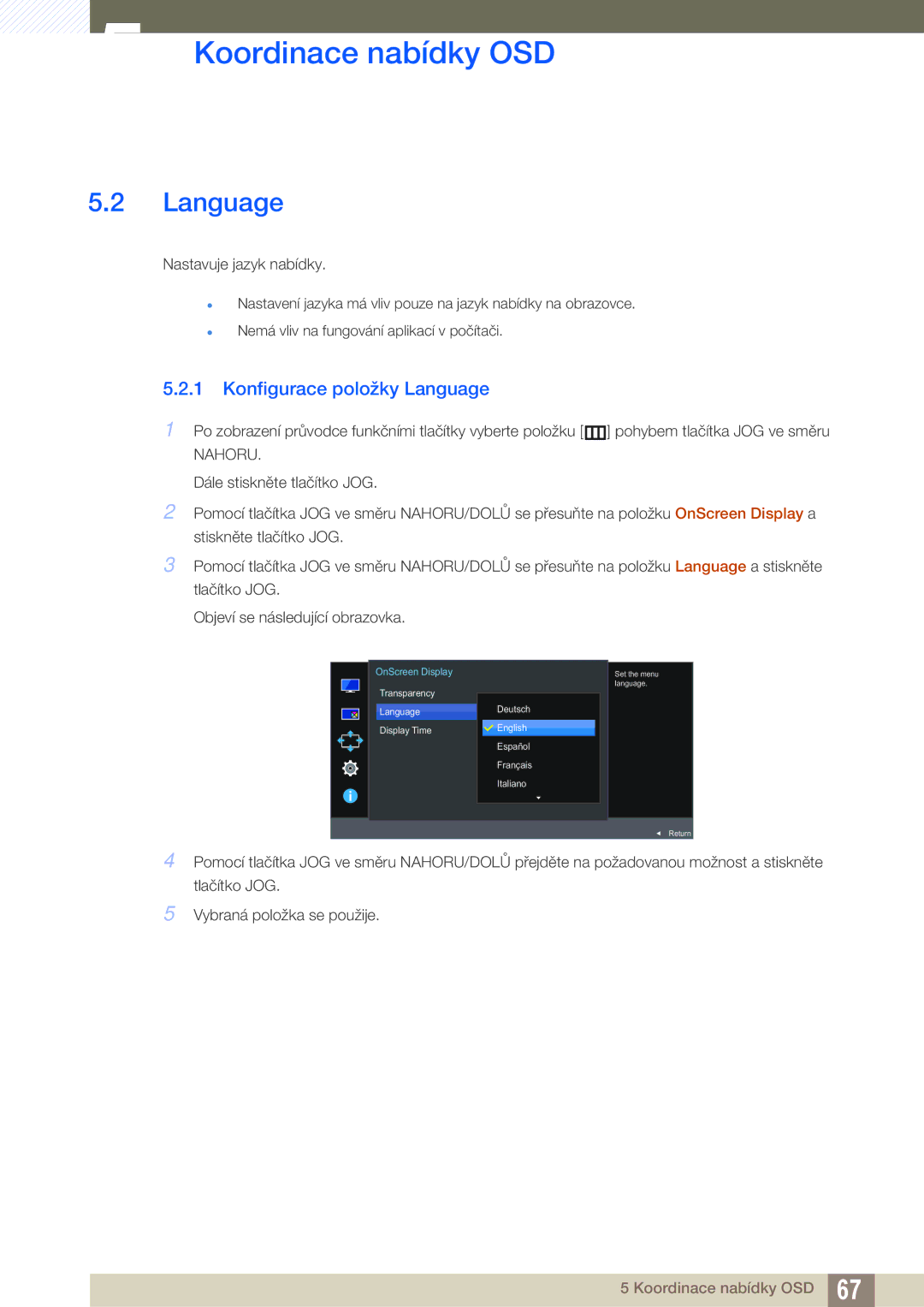 Samsung LU28E590DS/EN, LU24E590DS/EN manual Konfigurace položky Language 