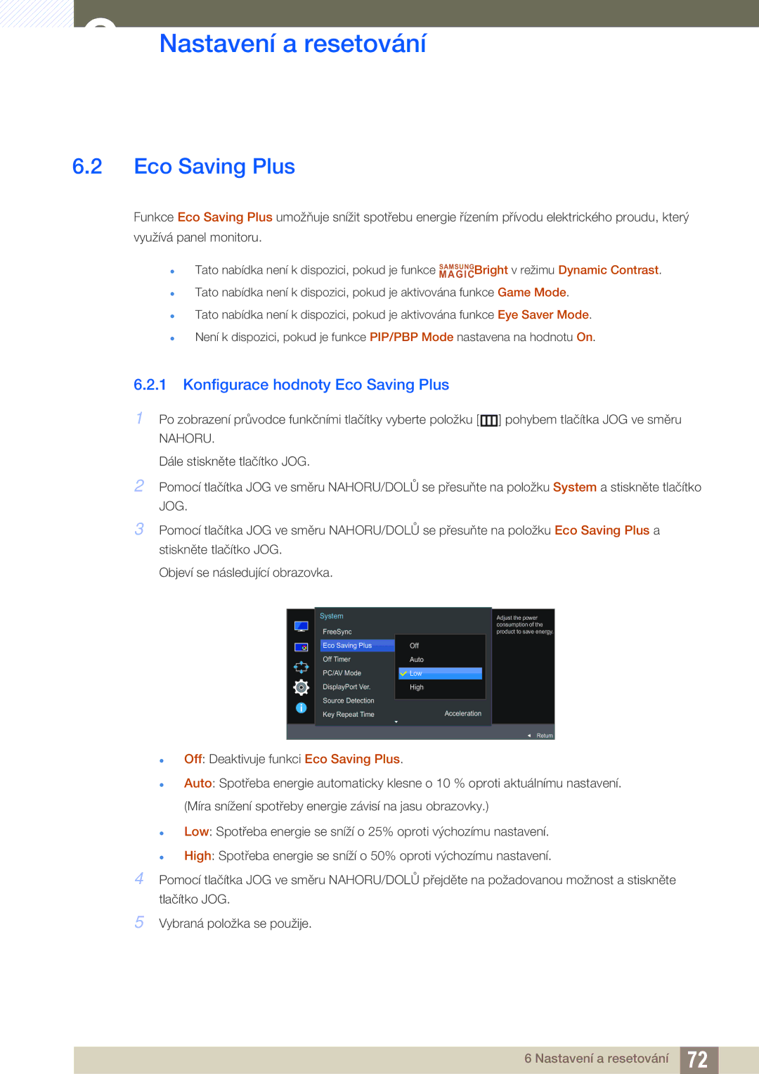 Samsung LU24E590DS/EN, LU28E590DS/EN manual Konfigurace hodnoty Eco Saving Plus 