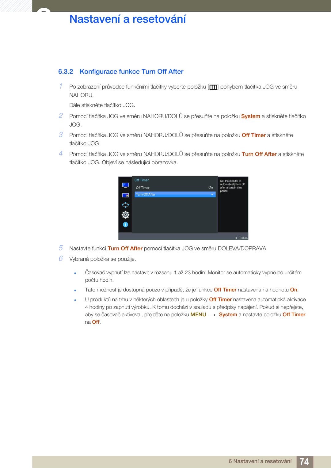 Samsung LU24E590DS/EN, LU28E590DS/EN manual Konfigurace funkce Turn Off After, Off Timer 