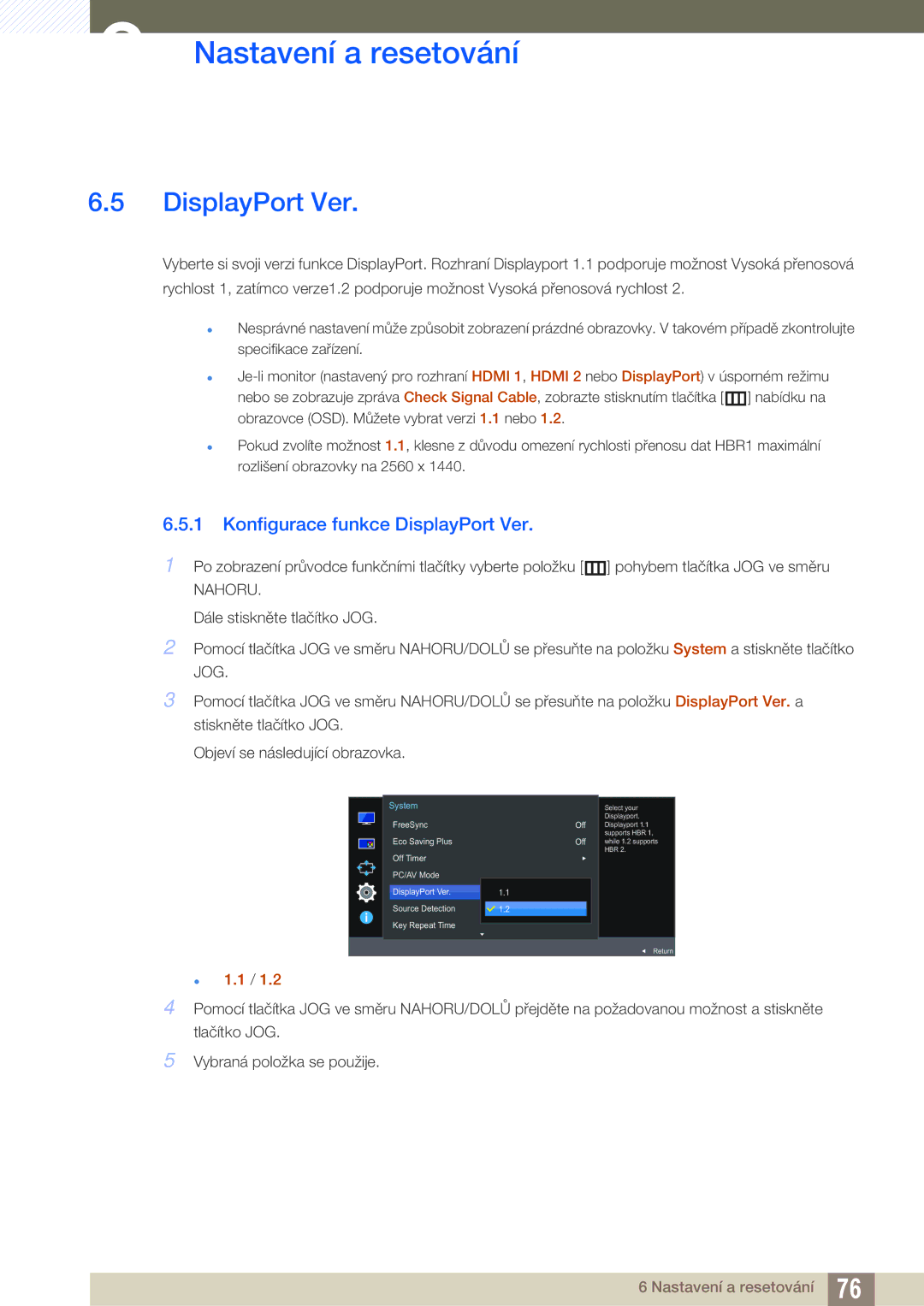 Samsung LU24E590DS/EN, LU28E590DS/EN manual Konfigurace funkce DisplayPort Ver 