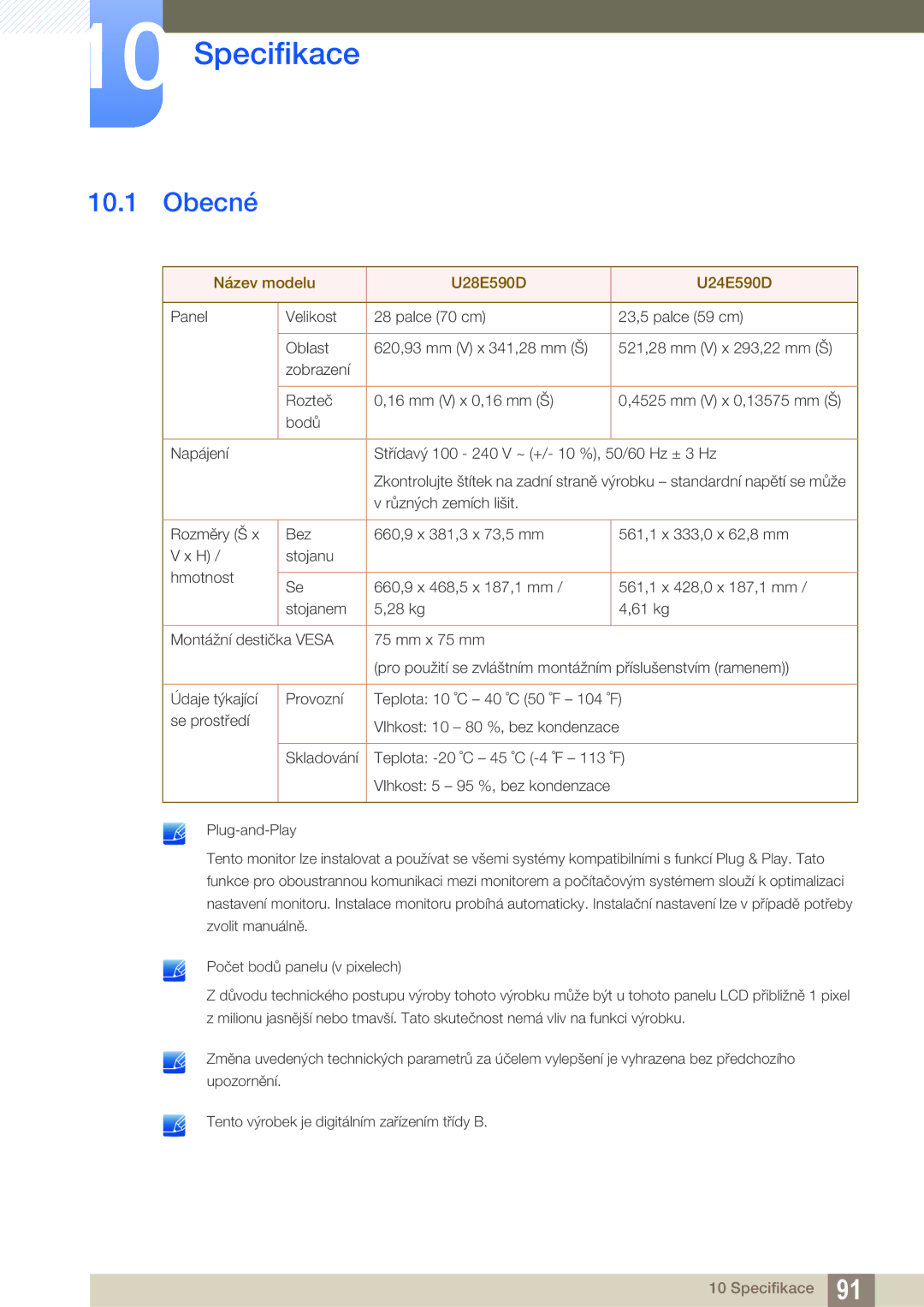 Samsung LU28E590DS/EN, LU24E590DS/EN manual Specifikace, Obecné 