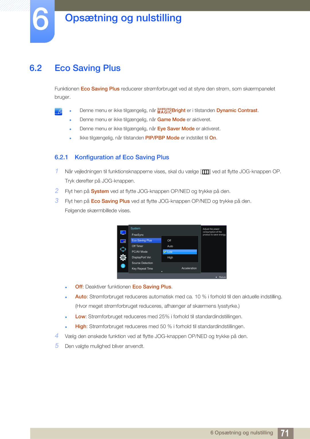 Samsung LU28E590DS/EN, LU24E590DS/EN manual Konfiguration af Eco Saving Plus 