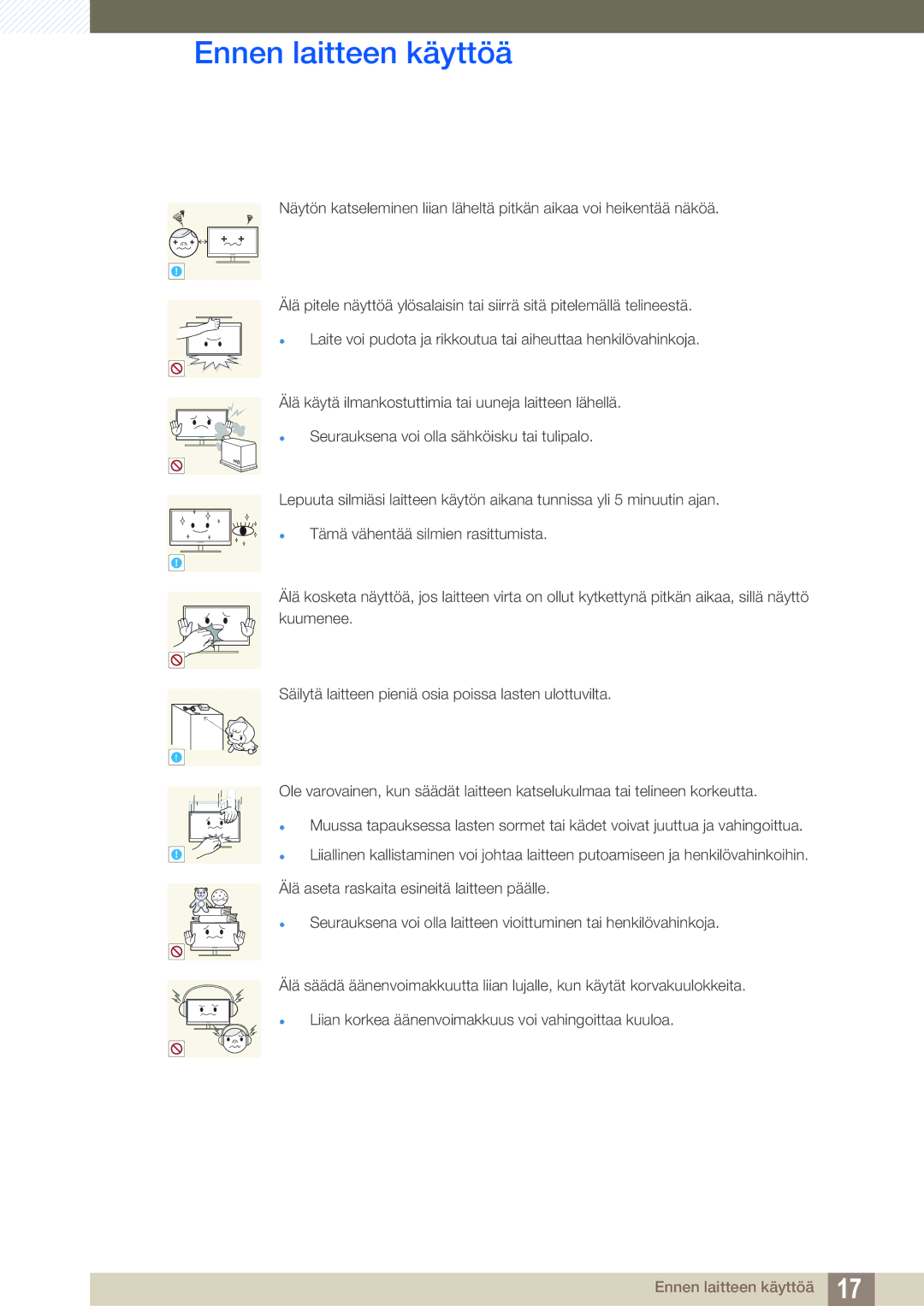 Samsung LU28E590DS/EN, LU24E590DS/EN manual Ennen laitteen käyttöä 