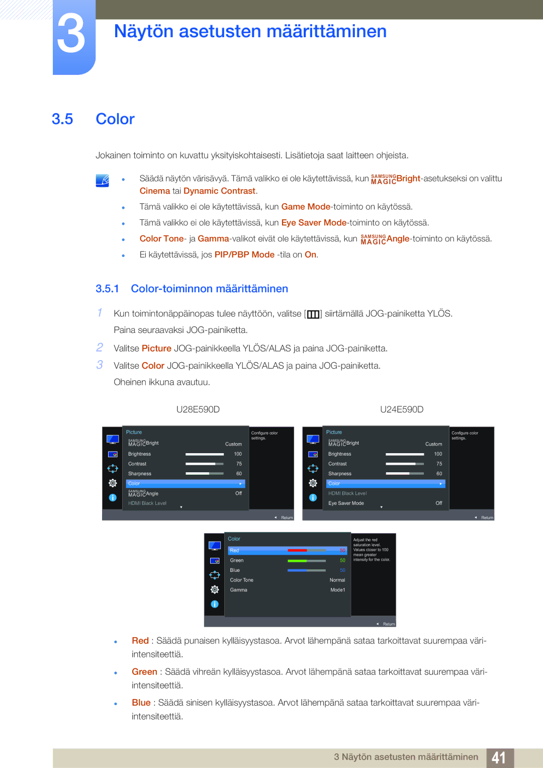 Samsung LU28E590DS/EN, LU24E590DS/EN manual Color-toiminnon määrittäminen 