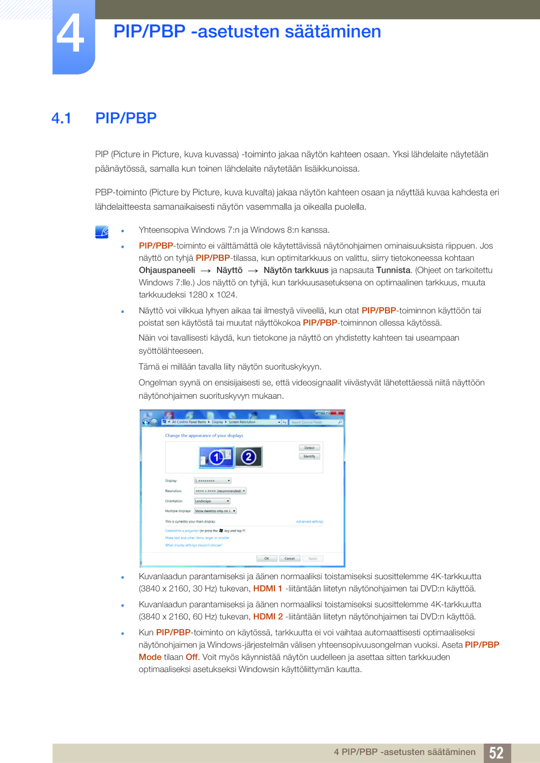 Samsung LU24E590DS/EN, LU28E590DS/EN manual PIP/PBP -asetusten säätäminen, Pip/Pbp 