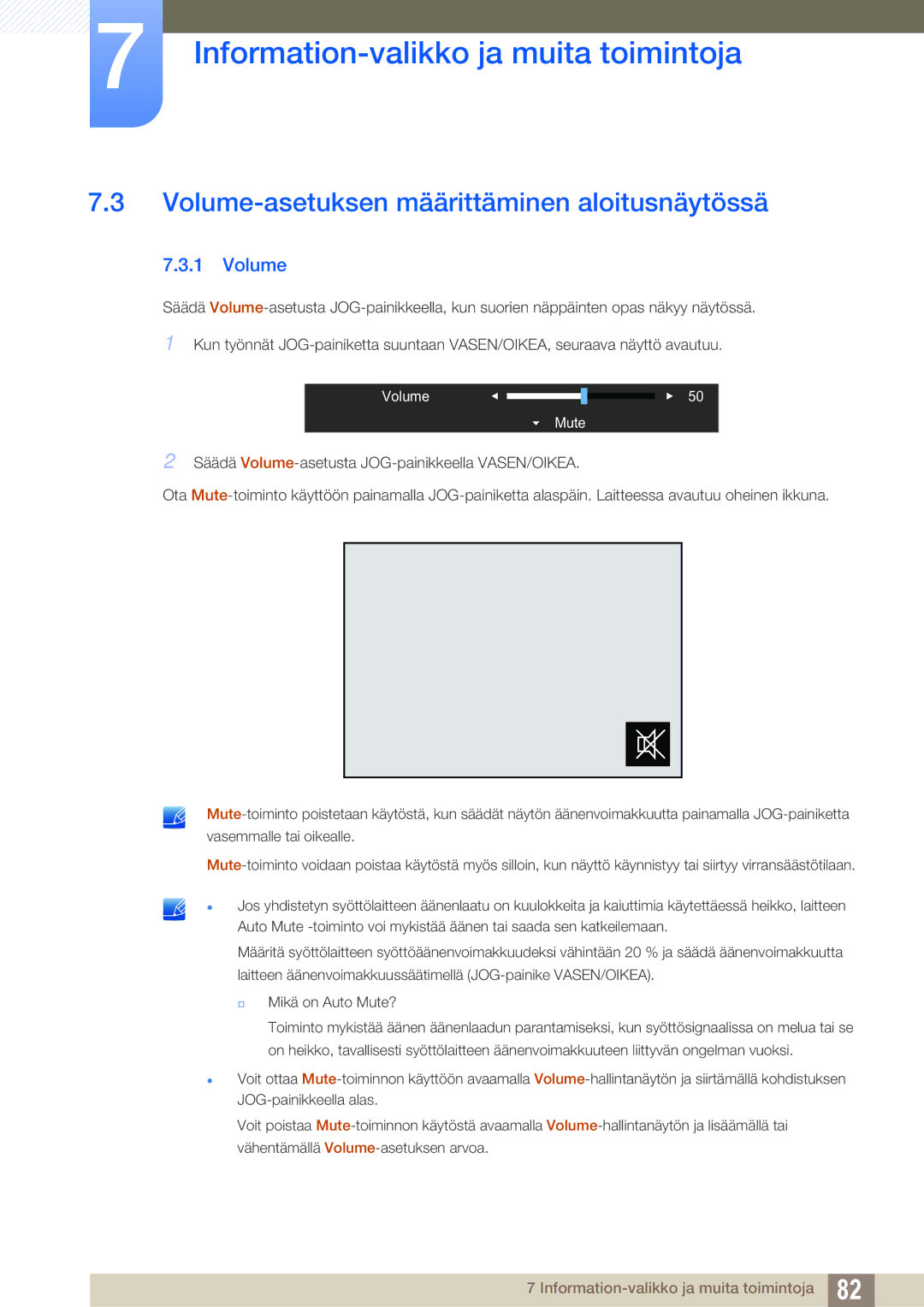 Samsung LU24E590DS/EN, LU28E590DS/EN manual Volume-asetuksen määrittäminen aloitusnäytössä 