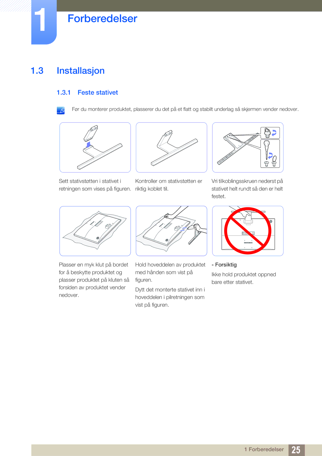 Samsung LU28E590DS/EN, LU24E590DS/EN manual Installasjon, Feste stativet 