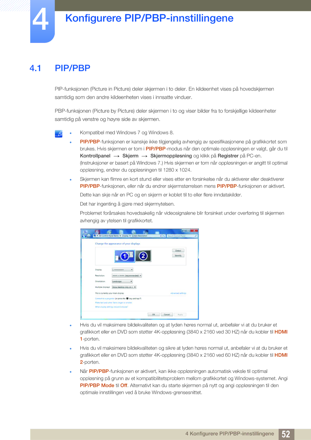 Samsung LU24E590DS/EN, LU28E590DS/EN manual Konfigurere PIP/PBP-innstillingene, Pip/Pbp 