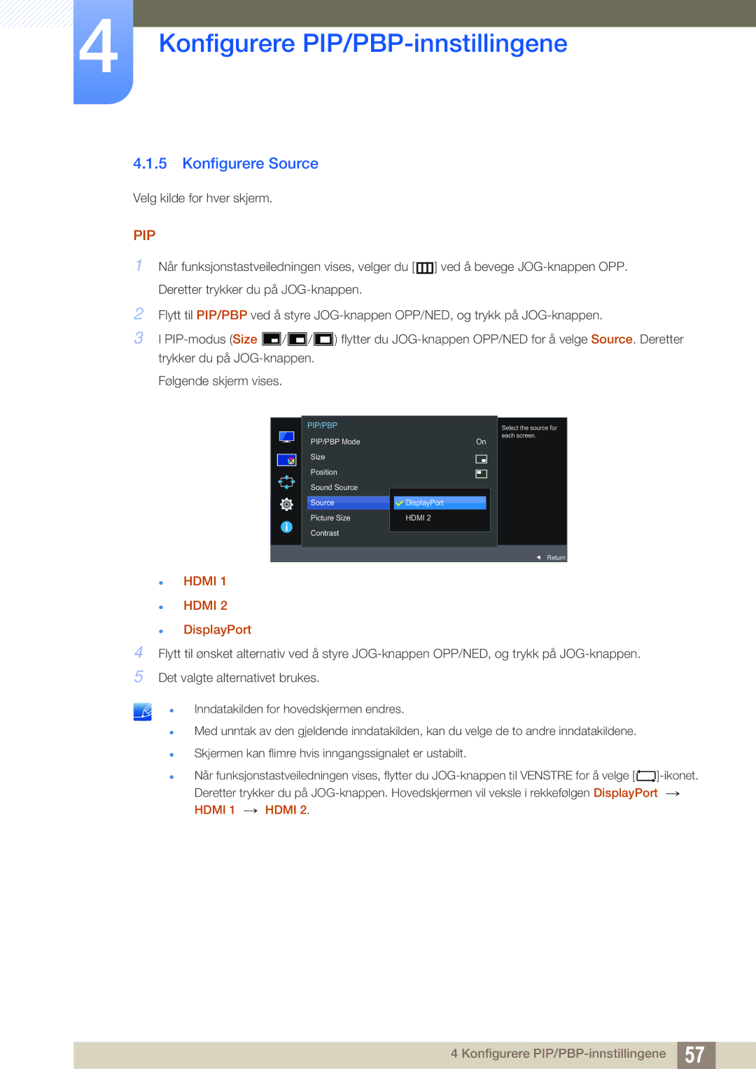 Samsung LU28E590DS/EN, LU24E590DS/EN manual Konfigurere Source, Pip 