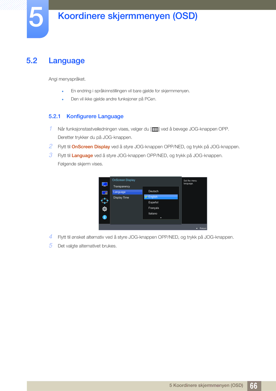 Samsung LU24E590DS/EN, LU28E590DS/EN manual Konfigurere Language 