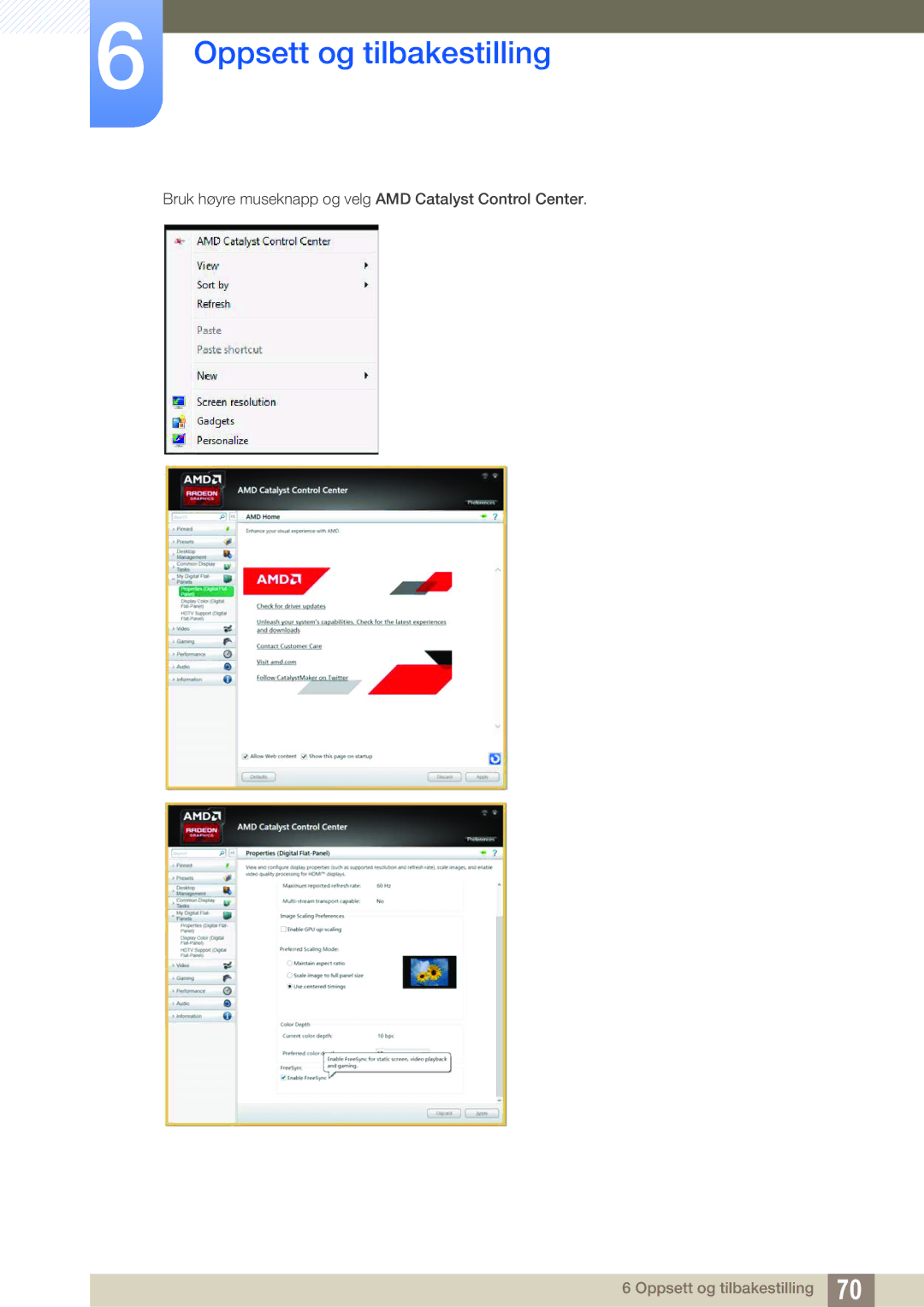 Samsung LU24E590DS/EN, LU28E590DS/EN manual Bruk høyre museknapp og velg AMD Catalyst Control Center 