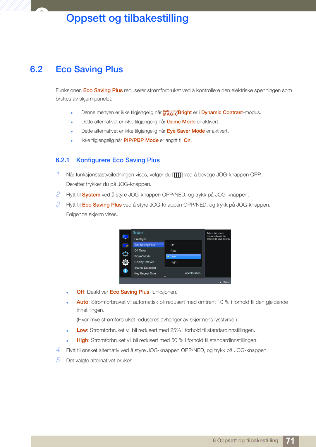 Samsung LU28E590DS/EN, LU24E590DS/EN manual Konfigurere Eco Saving Plus 