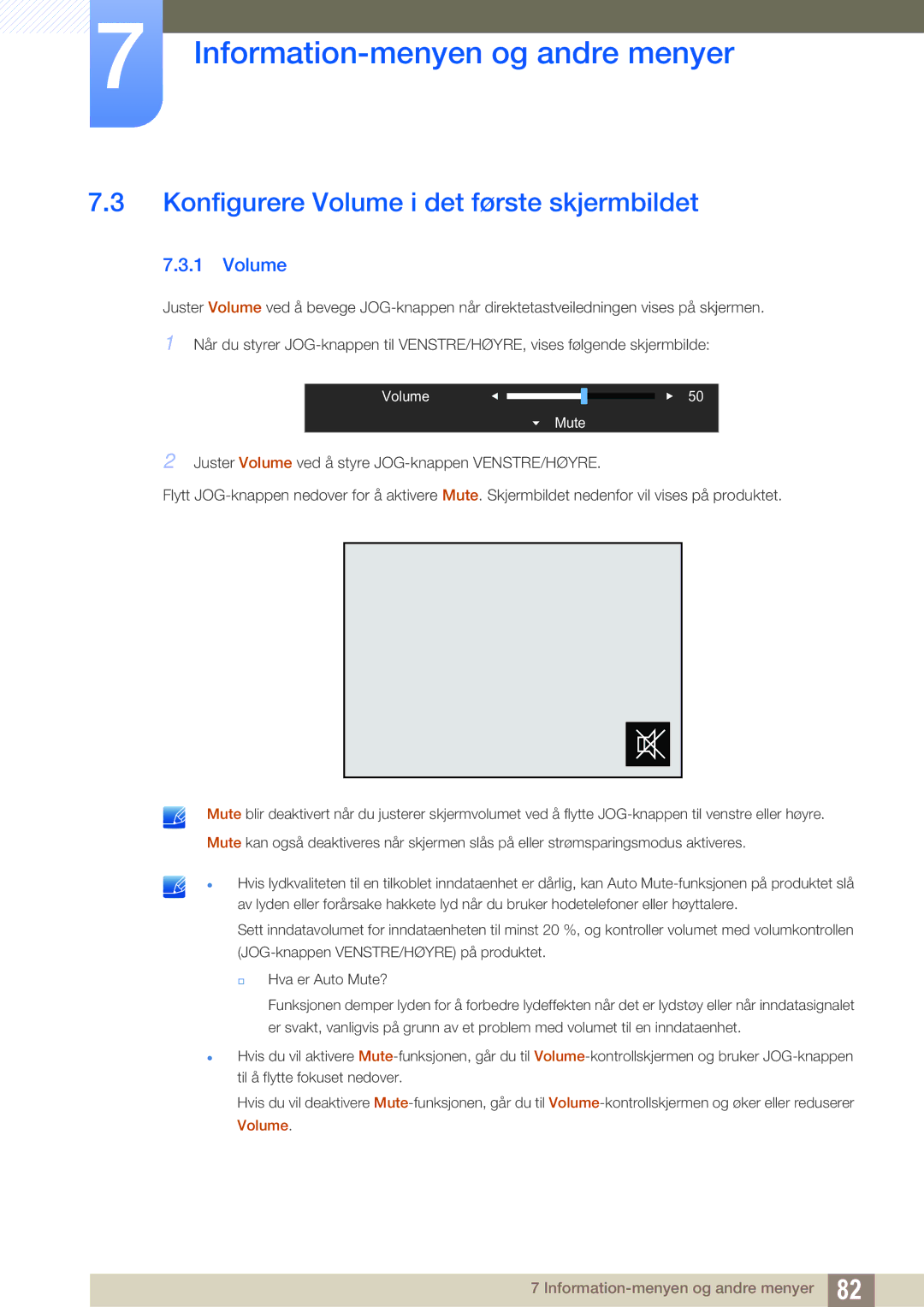 Samsung LU24E590DS/EN, LU28E590DS/EN manual Konfigurere Volume i det første skjermbildet 