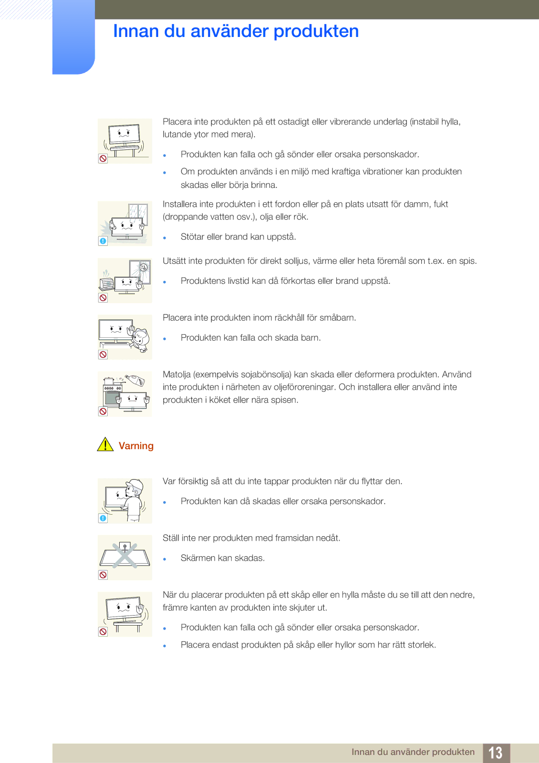 Samsung LU28E590DS/EN, LU24E590DS/EN manual Stötar eller brand kan uppstå 