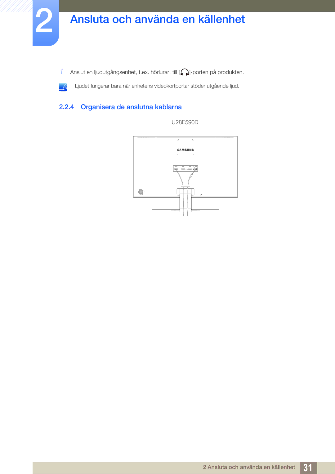 Samsung LU28E590DS/EN, LU24E590DS/EN manual Organisera de anslutna kablarna 