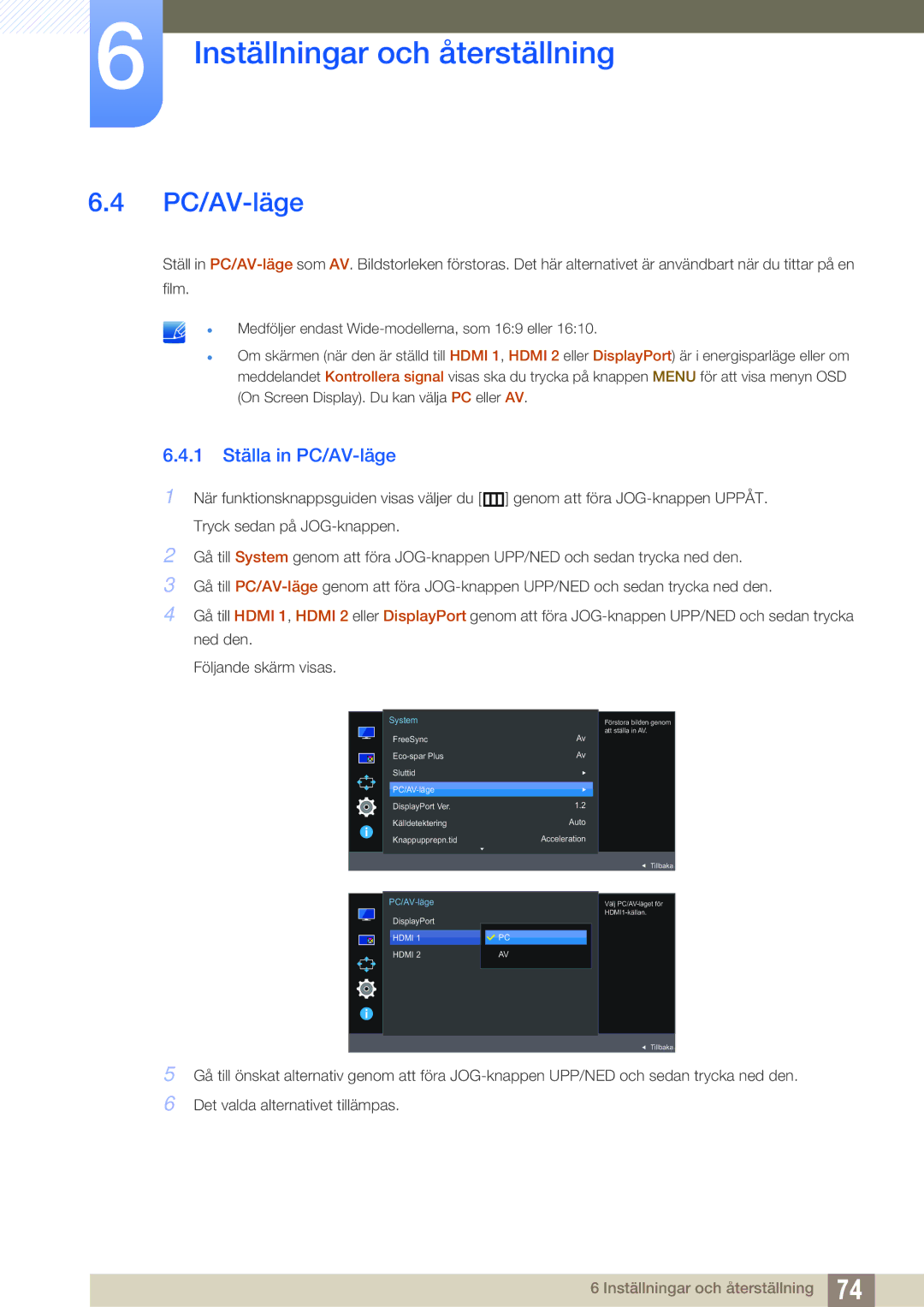 Samsung LU24E590DS/EN, LU28E590DS/EN manual 1 Ställa in PC/AV-läge 