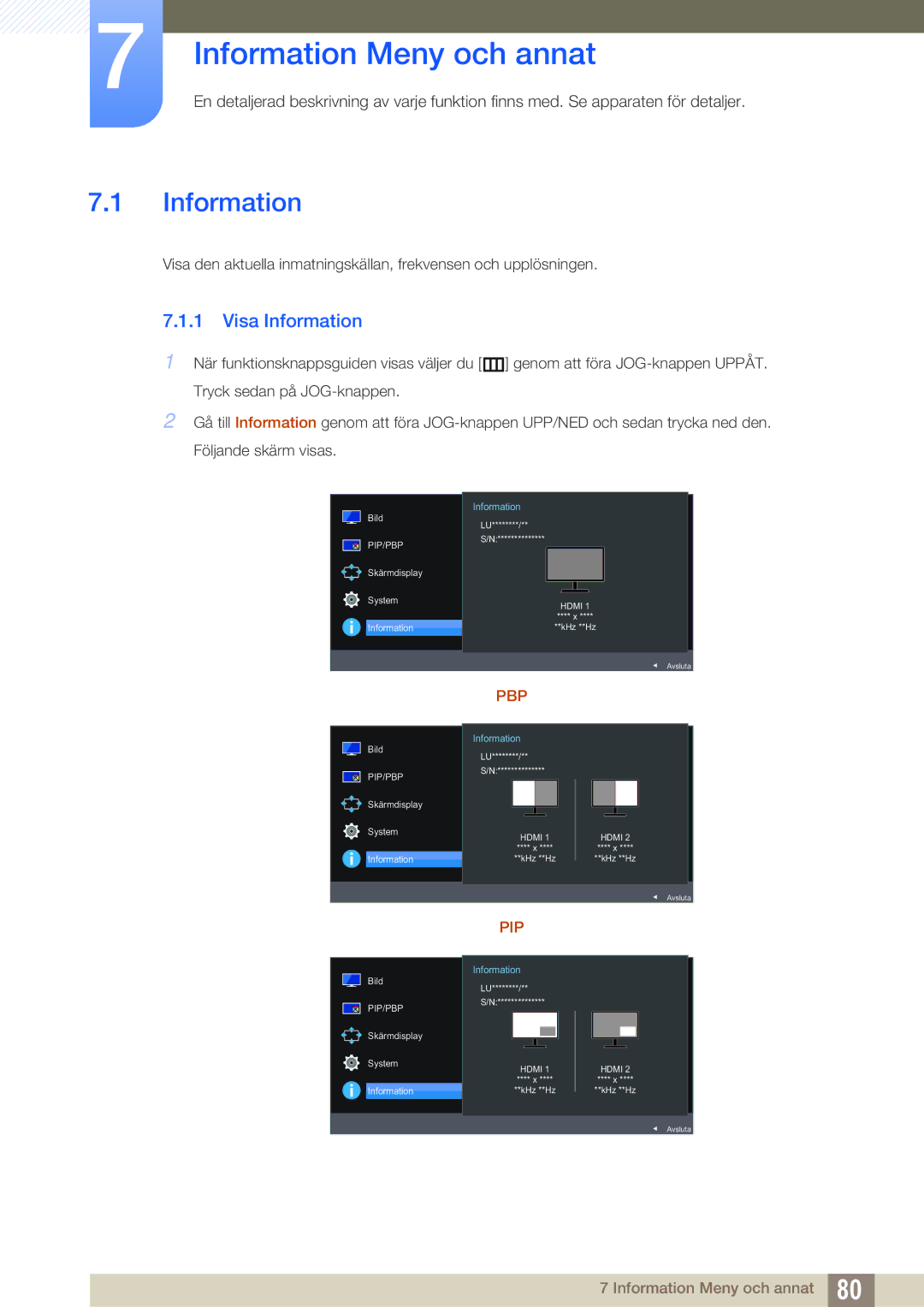 Samsung LU24E590DS/EN, LU28E590DS/EN manual Information Meny och annat, Visa Information 