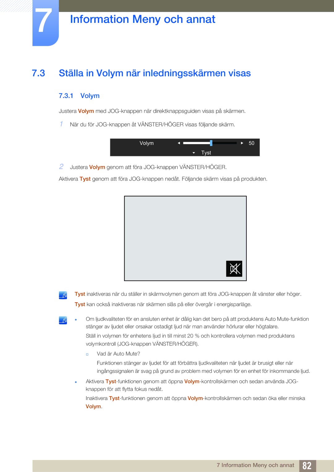 Samsung LU24E590DS/EN, LU28E590DS/EN manual Ställa in Volym när inledningsskärmen visas 