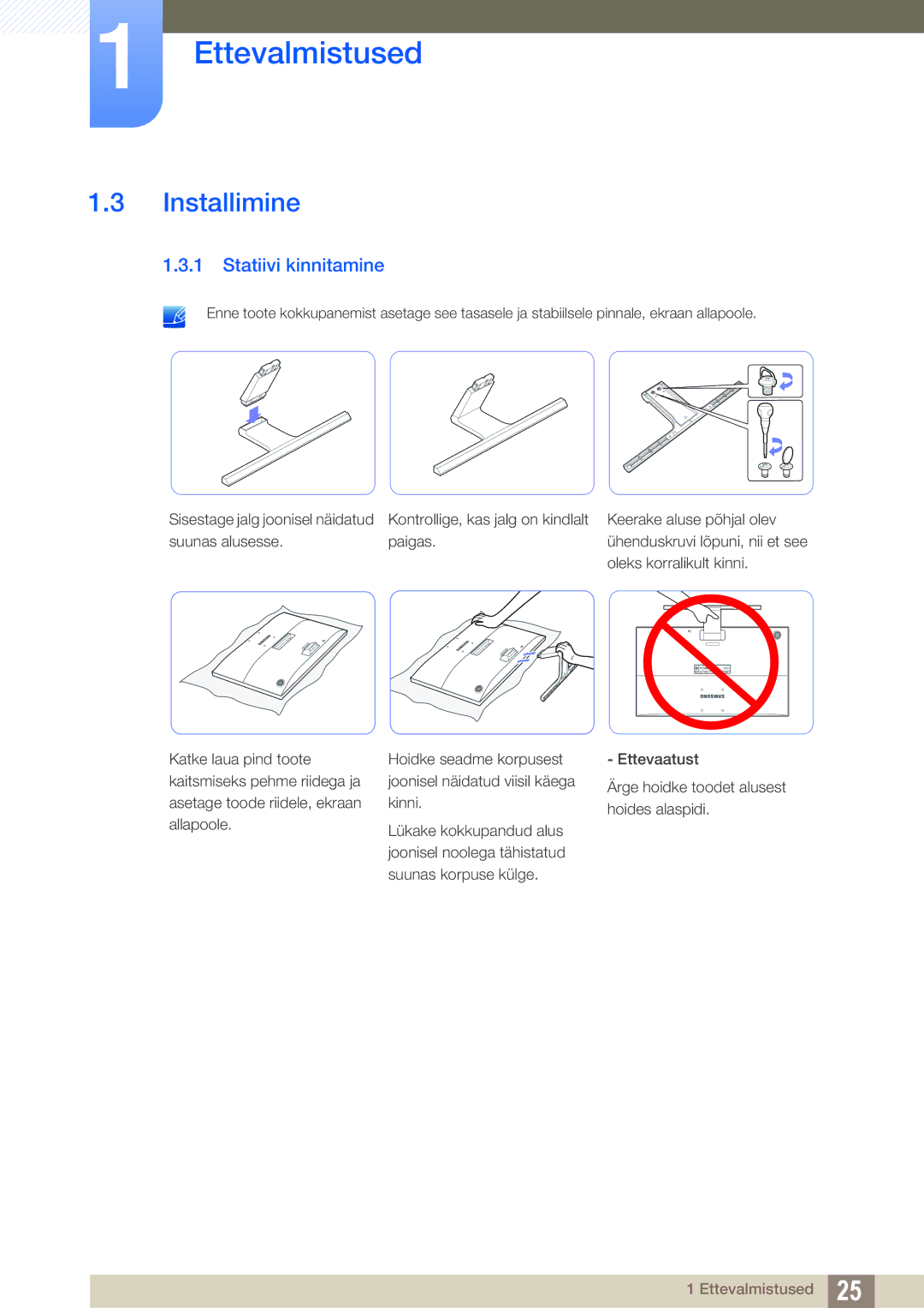 Samsung LU28E590DS/EN, LU24E590DS/EN manual Installimine, Statiivi kinnitamine 