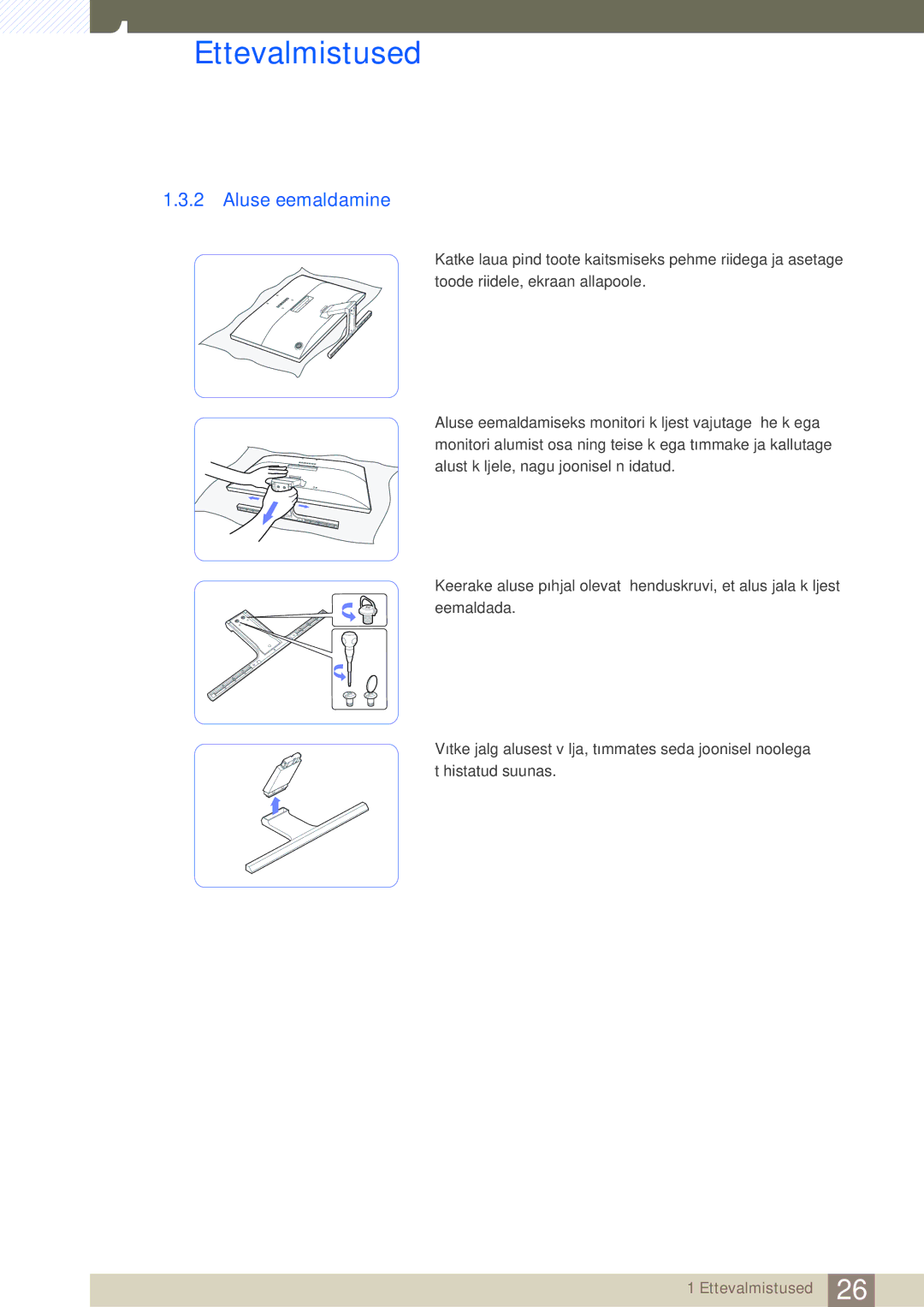 Samsung LU24E590DS/EN, LU28E590DS/EN manual Aluse eemaldamine 