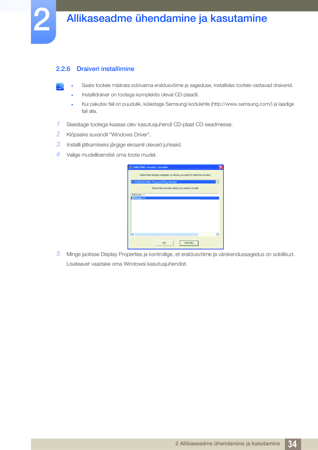 Samsung LU24E590DS/EN, LU28E590DS/EN manual Draiveri installimine 