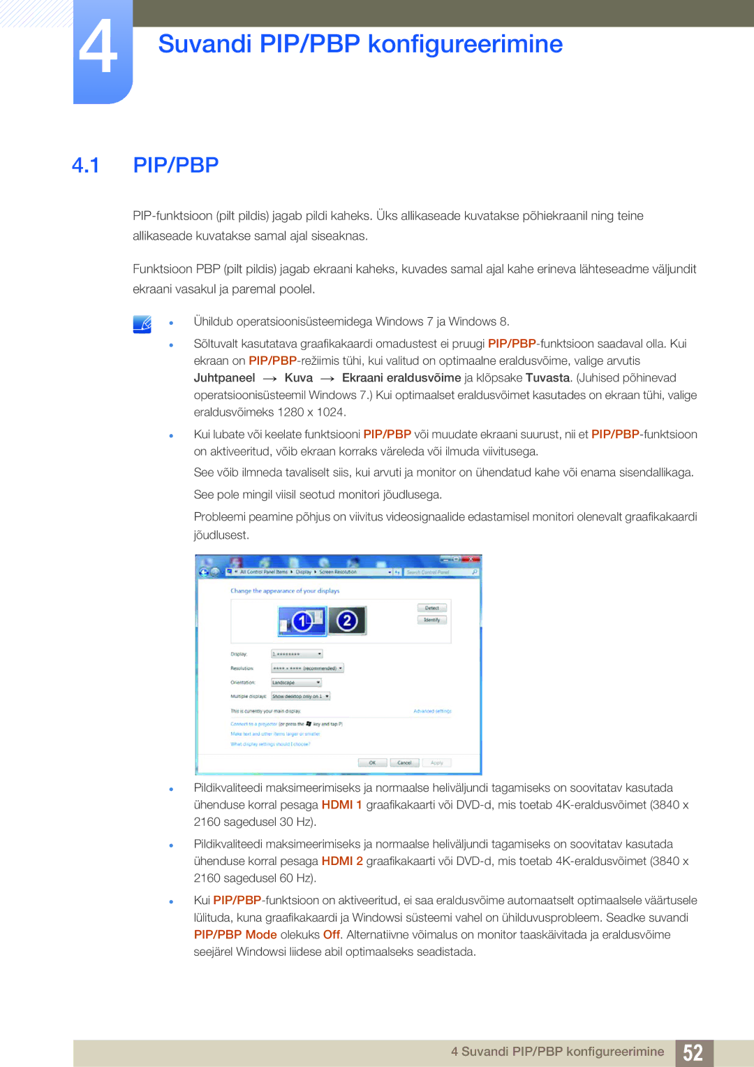 Samsung LU24E590DS/EN, LU28E590DS/EN manual Suvandi PIP/PBP konfigureerimine, Pip/Pbp 