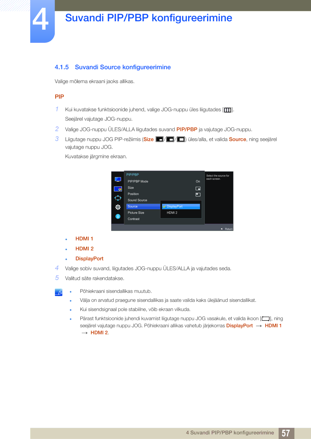 Samsung LU28E590DS/EN, LU24E590DS/EN manual Suvandi Source konfigureerimine, Pip 