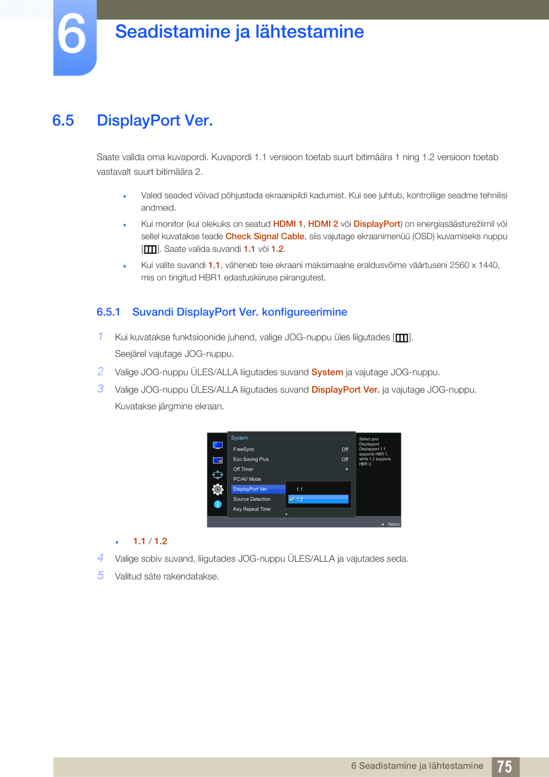 Samsung LU28E590DS/EN, LU24E590DS/EN manual Suvandi DisplayPort Ver. konfigureerimine 