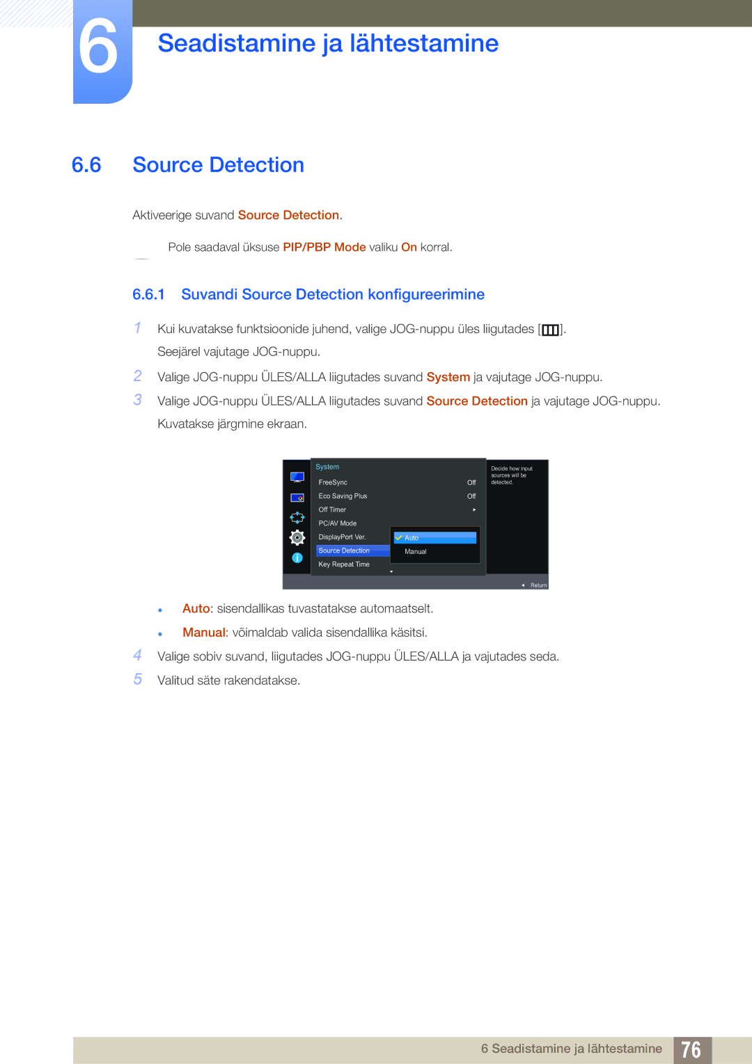 Samsung LU24E590DS/EN, LU28E590DS/EN manual Suvandi Source Detection konfigureerimine 