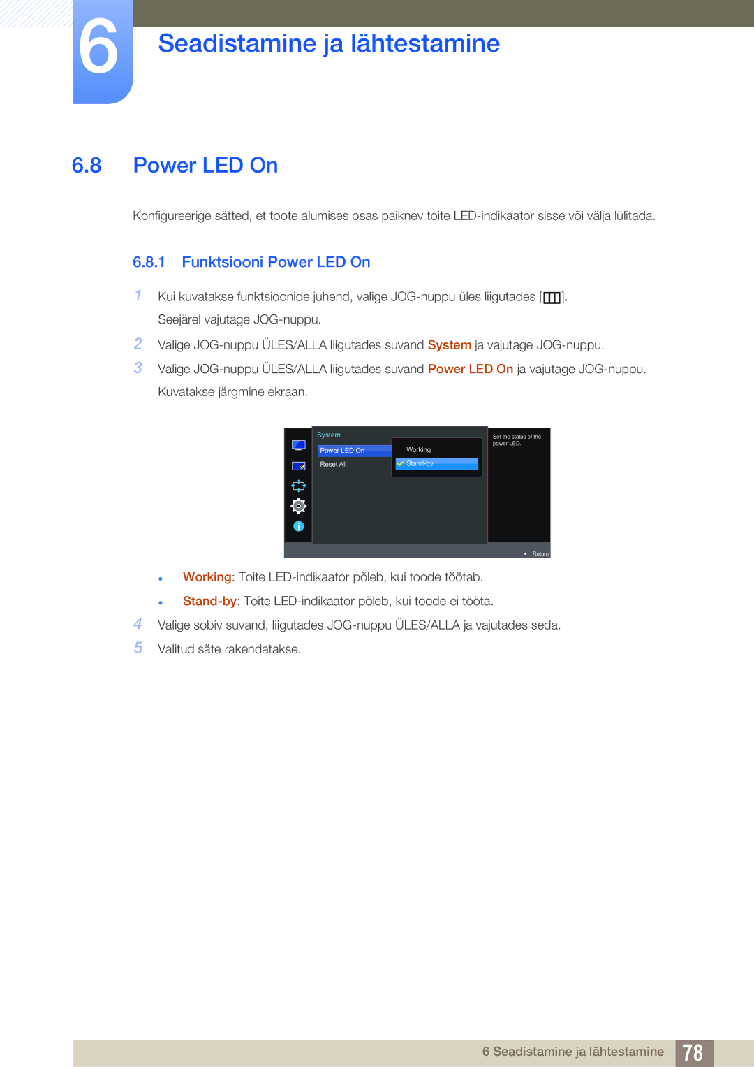 Samsung LU24E590DS/EN, LU28E590DS/EN manual Funktsiooni Power LED On 