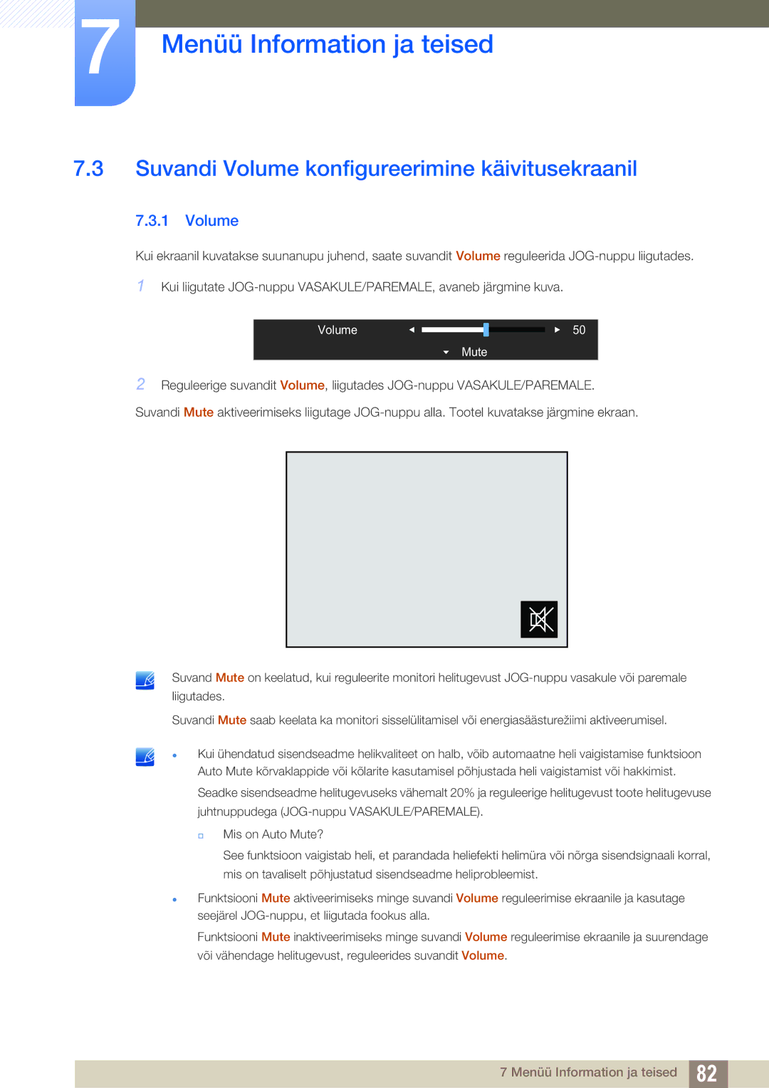 Samsung LU24E590DS/EN, LU28E590DS/EN manual Suvandi Volume konfigureerimine käivitusekraanil 