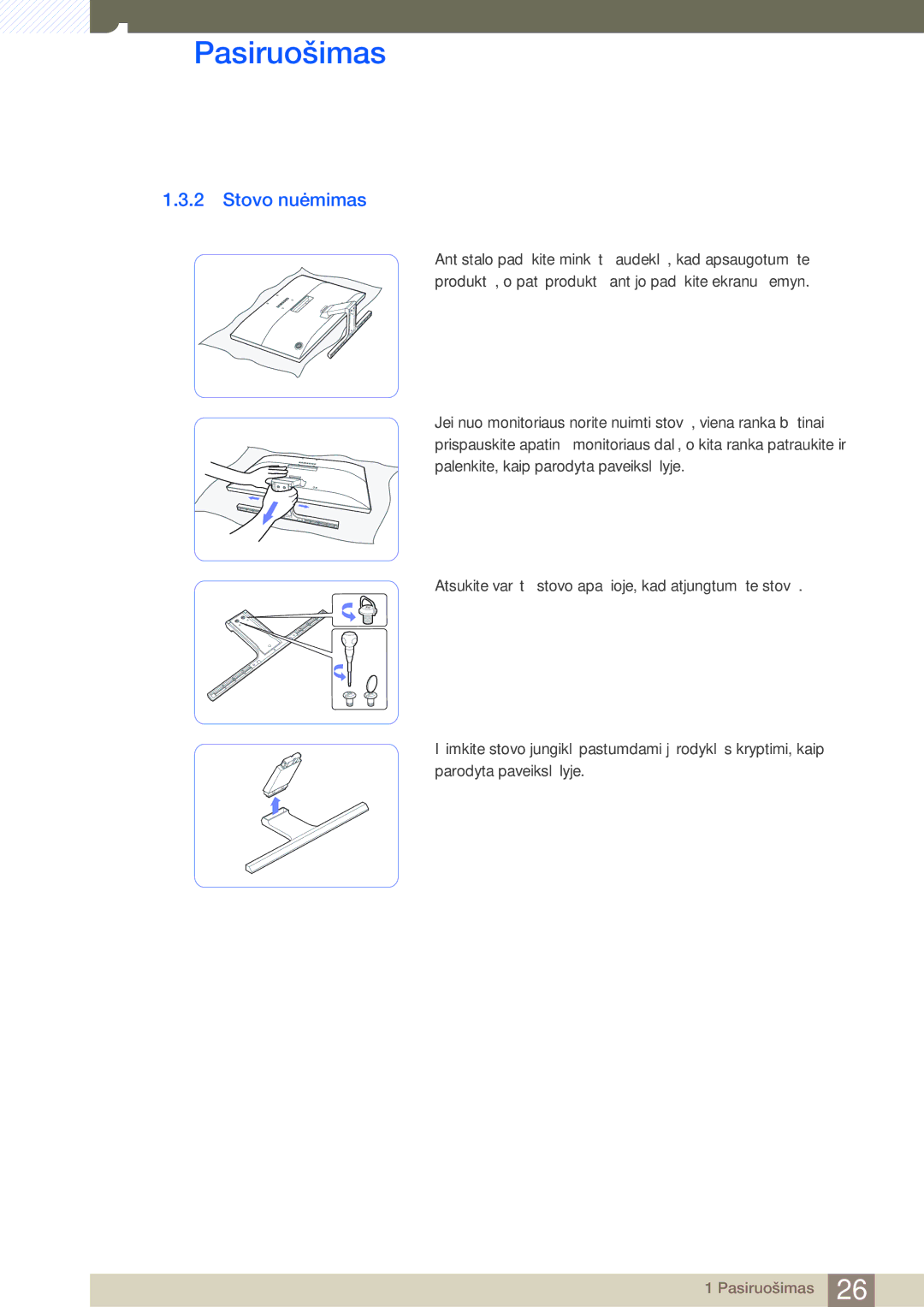 Samsung LU24E590DS/EN, LU28E590DS/EN manual Stovo nuėmimas 