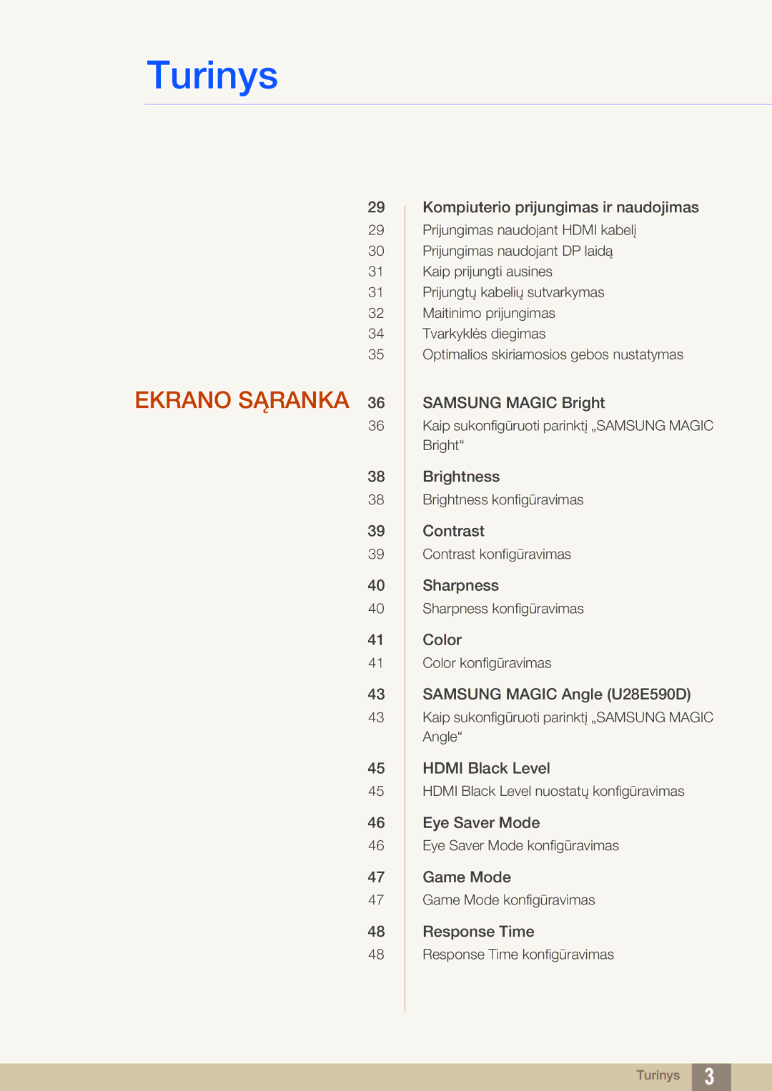 Samsung LU28E590DS/EN, LU24E590DS/EN manual Ekrano Sąranka 