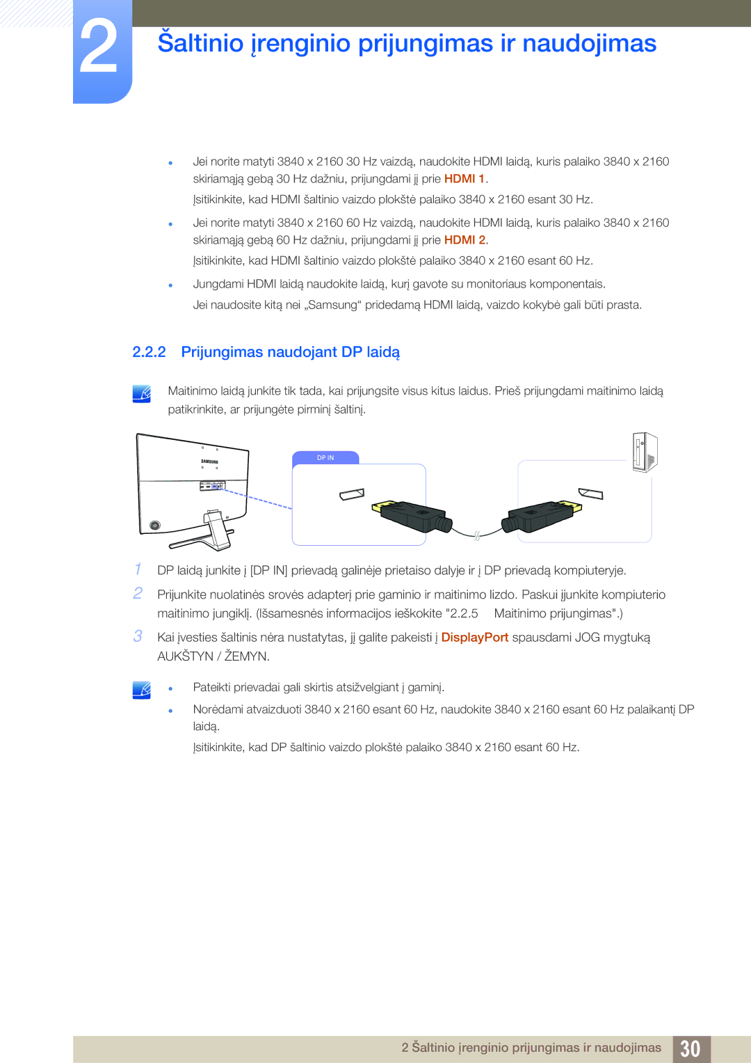 Samsung LU24E590DS/EN, LU28E590DS/EN manual Prijungimas naudojant DP laidą 