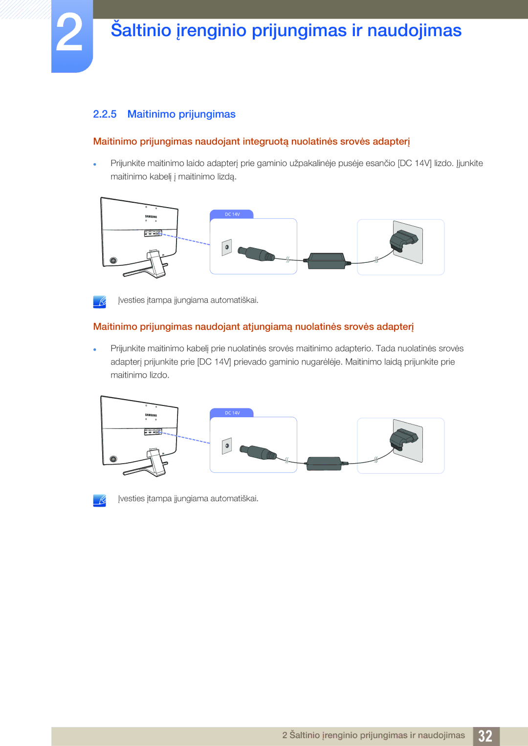 Samsung LU24E590DS/EN, LU28E590DS/EN manual Maitinimo prijungimas 