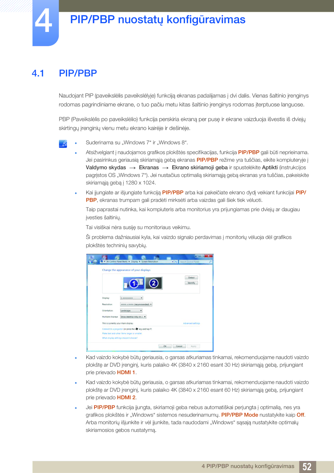 Samsung LU24E590DS/EN, LU28E590DS/EN manual PIP/PBP nuostatų konfigūravimas, Pip/Pbp 