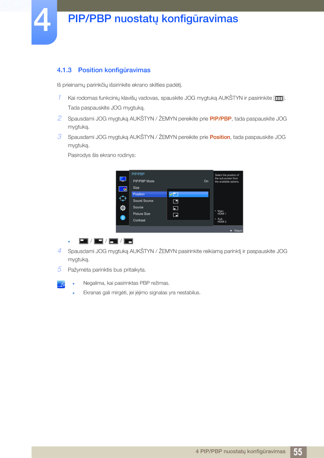 Samsung LU28E590DS/EN, LU24E590DS/EN manual Position konfigūravimas 