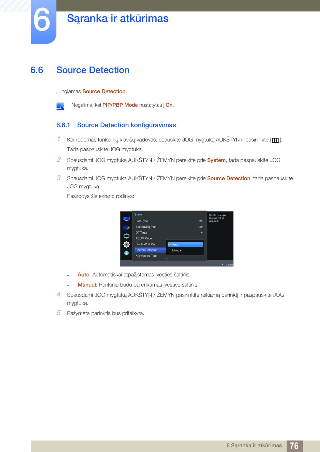 Samsung LU24E590DS/EN, LU28E590DS/EN manual Source Detection konfigūravimas 