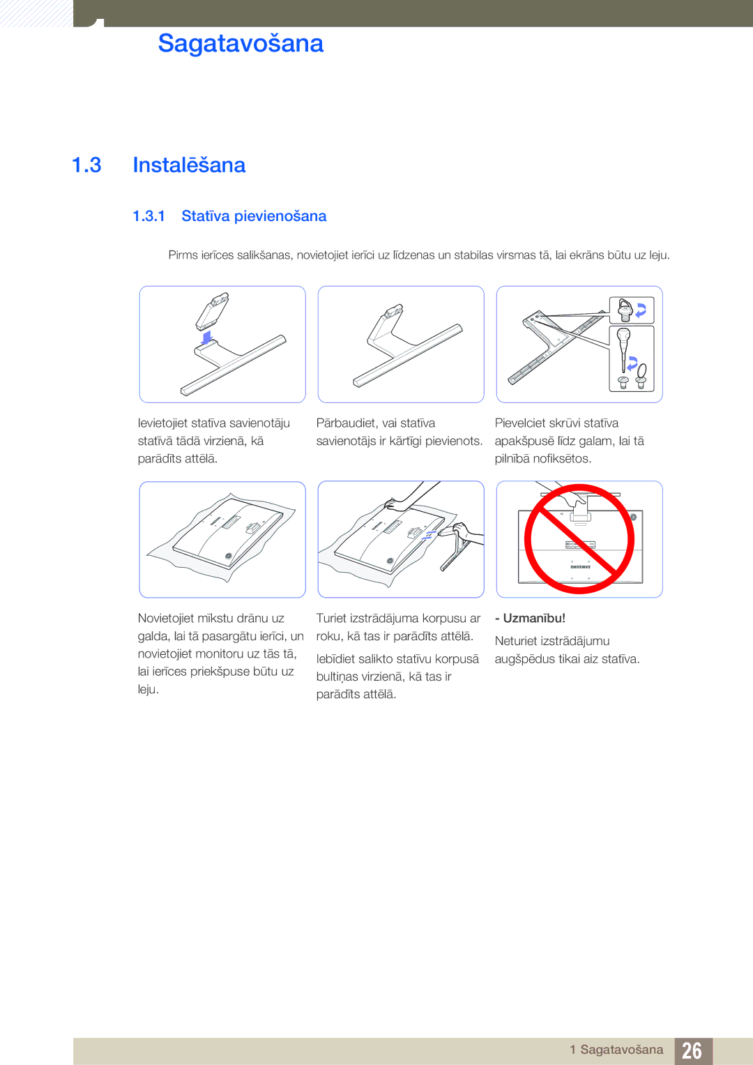 Samsung LU24E590DS/EN, LU28E590DS/EN manual Instalēšana, Statīva pievienošana 