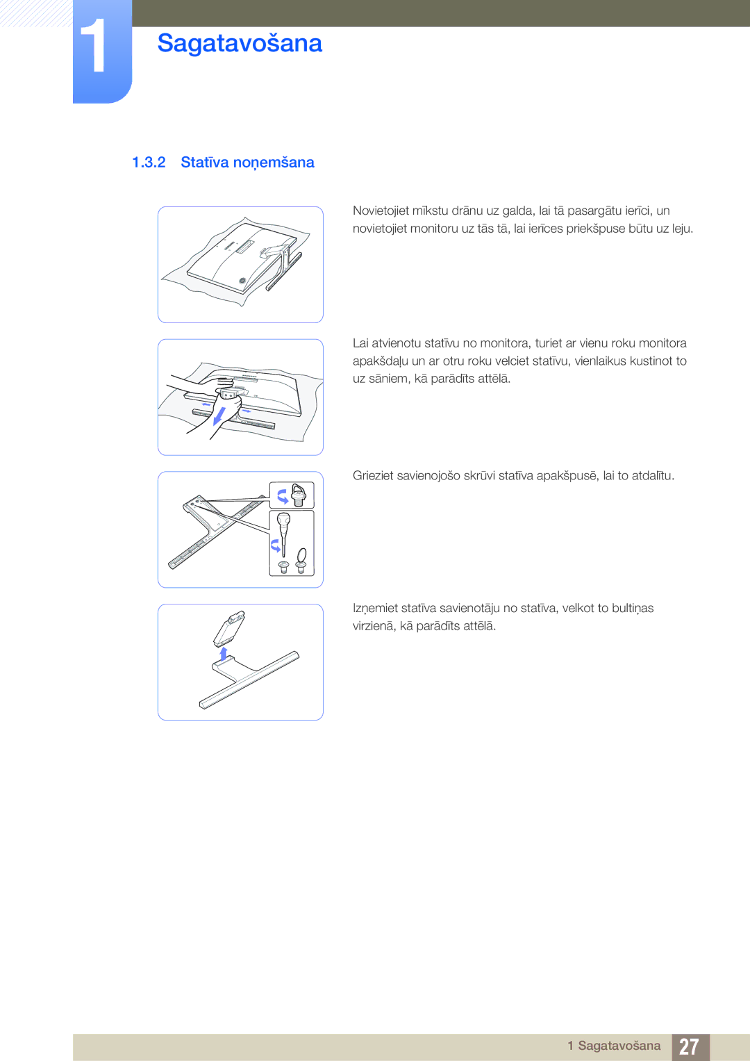 Samsung LU28E590DS/EN, LU24E590DS/EN manual Statīva noņemšana 