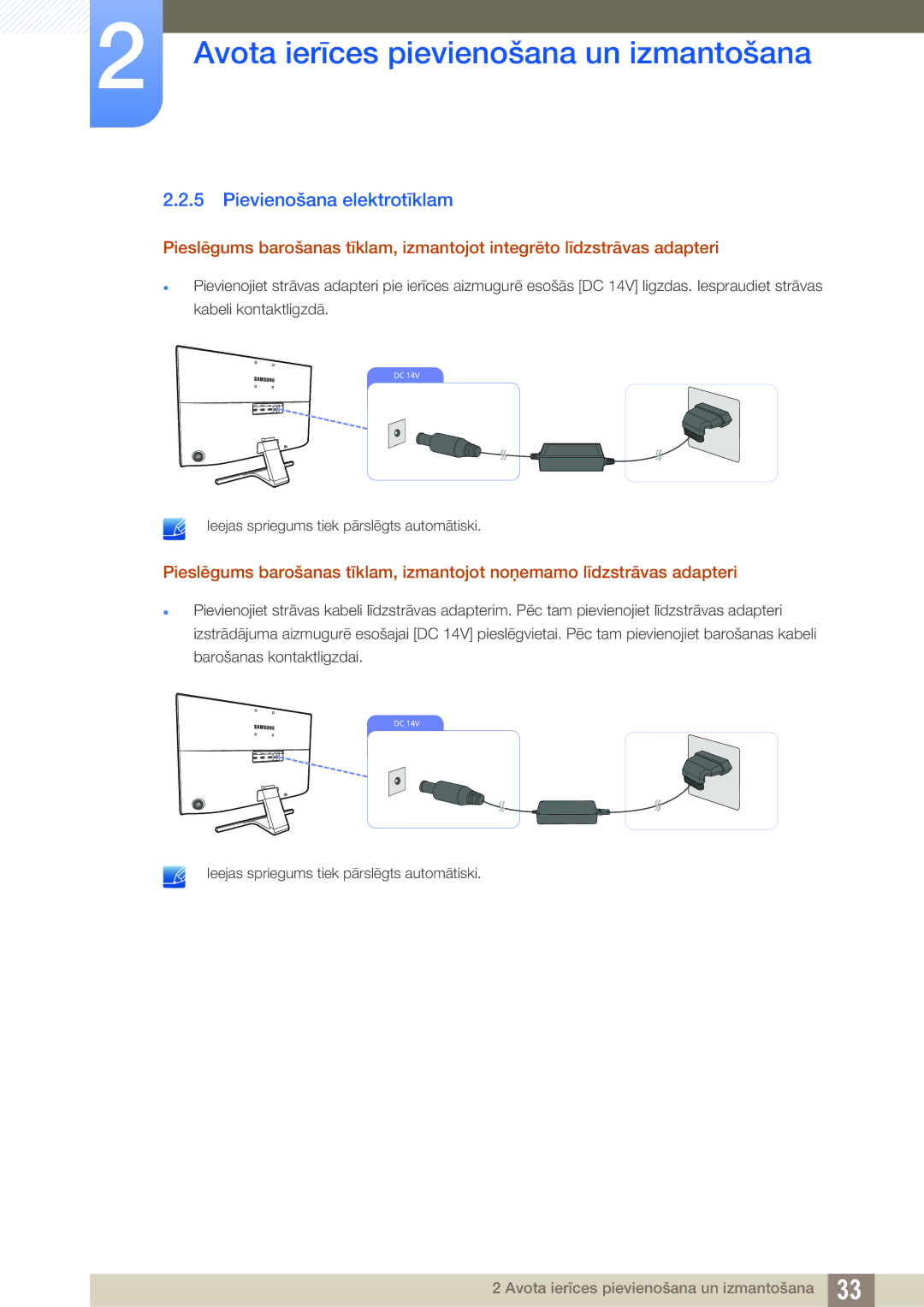 Samsung LU28E590DS/EN, LU24E590DS/EN manual Pievienošana elektrotīklam 