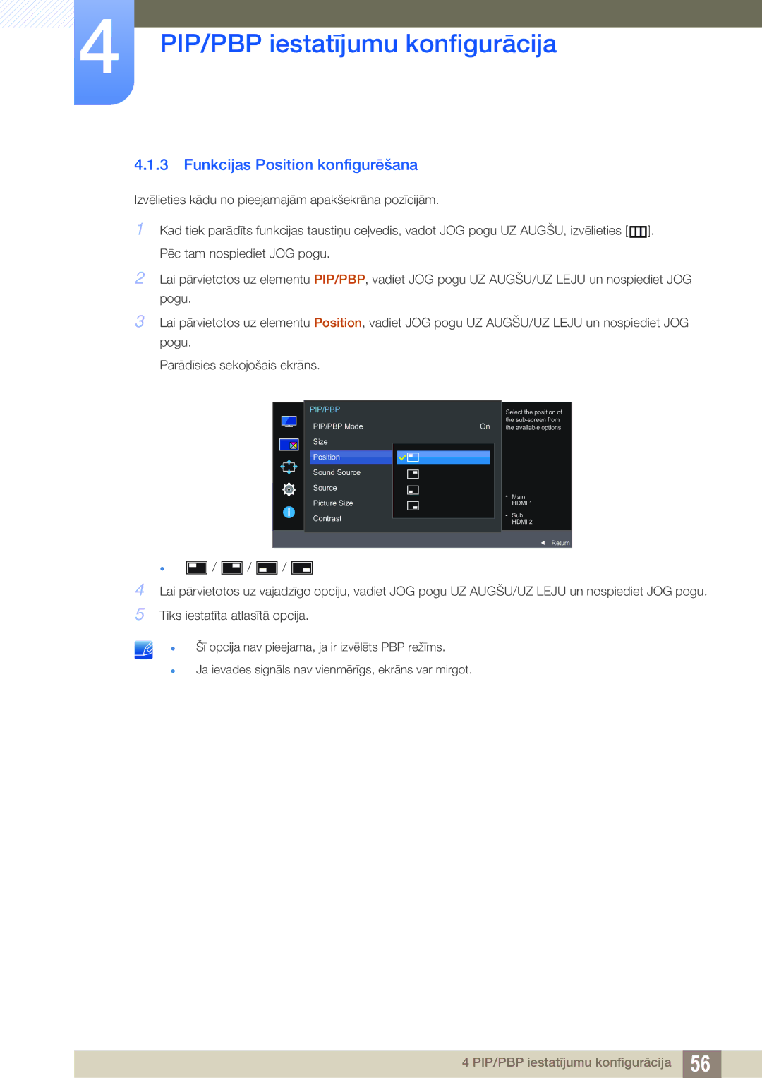 Samsung LU24E590DS/EN, LU28E590DS/EN manual Funkcijas Position konfigurēšana 