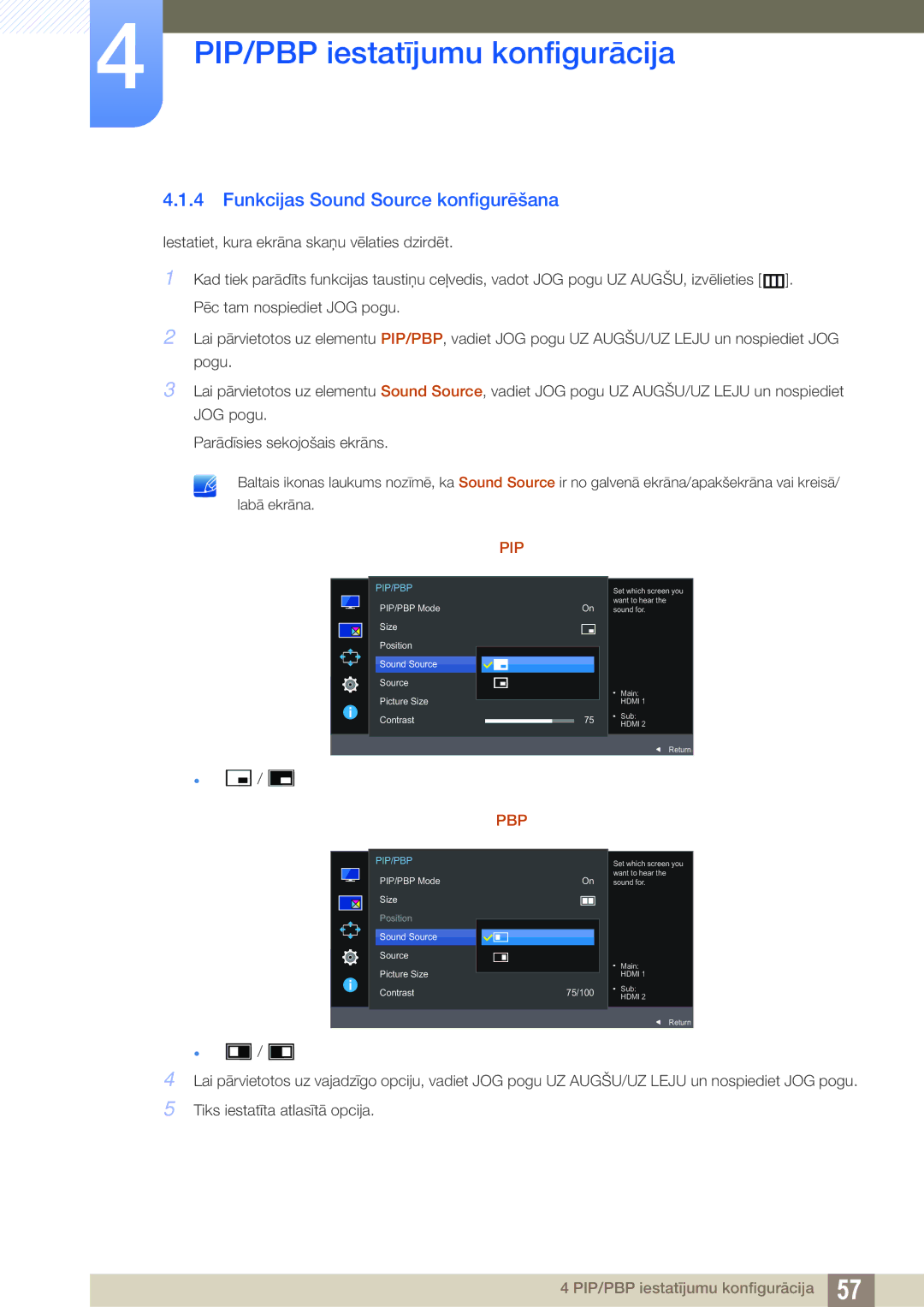 Samsung LU28E590DS/EN, LU24E590DS/EN manual Funkcijas Sound Source konfigurēšana, Pip 