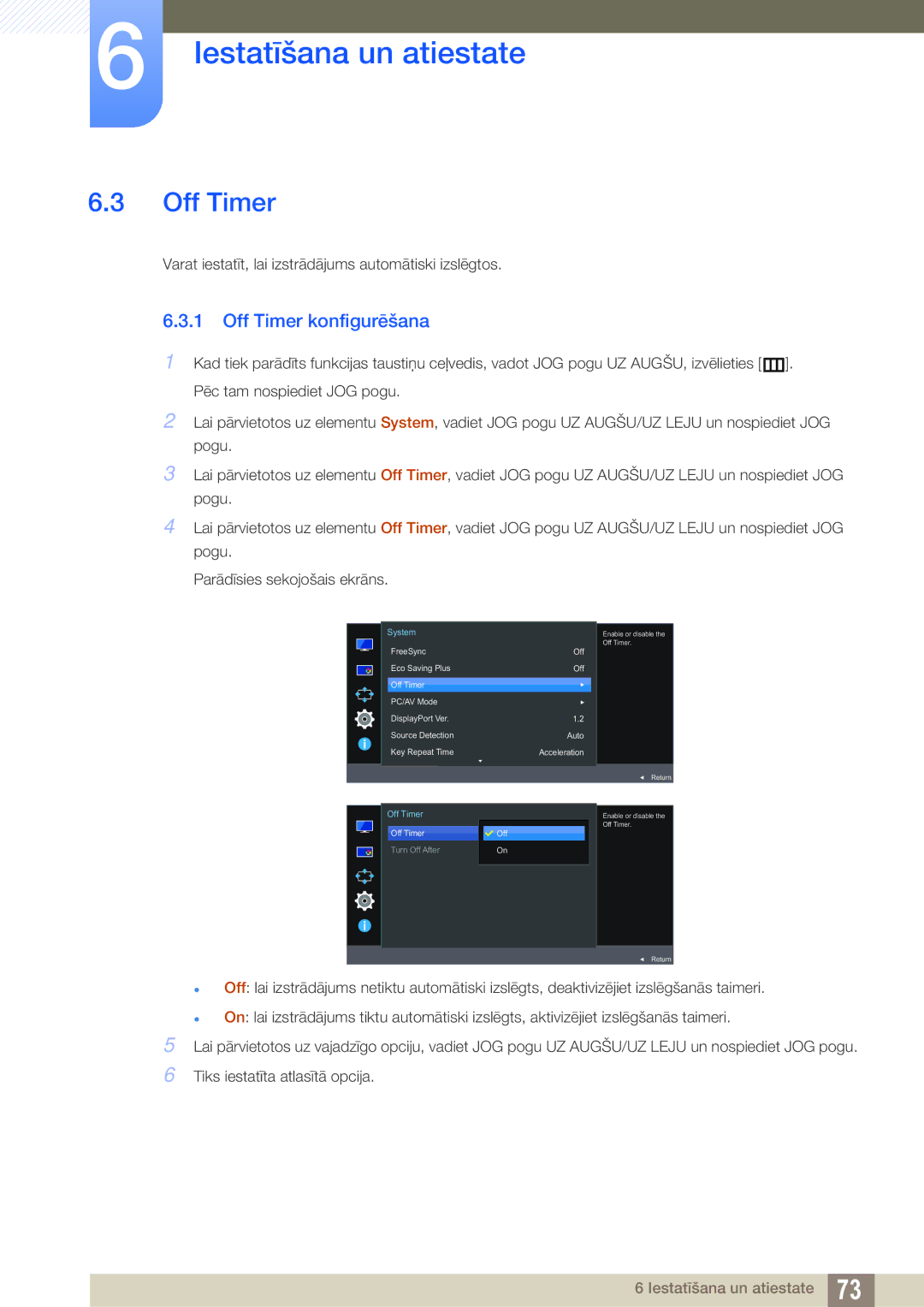 Samsung LU28E590DS/EN, LU24E590DS/EN manual Off Timer konfigurēšana 