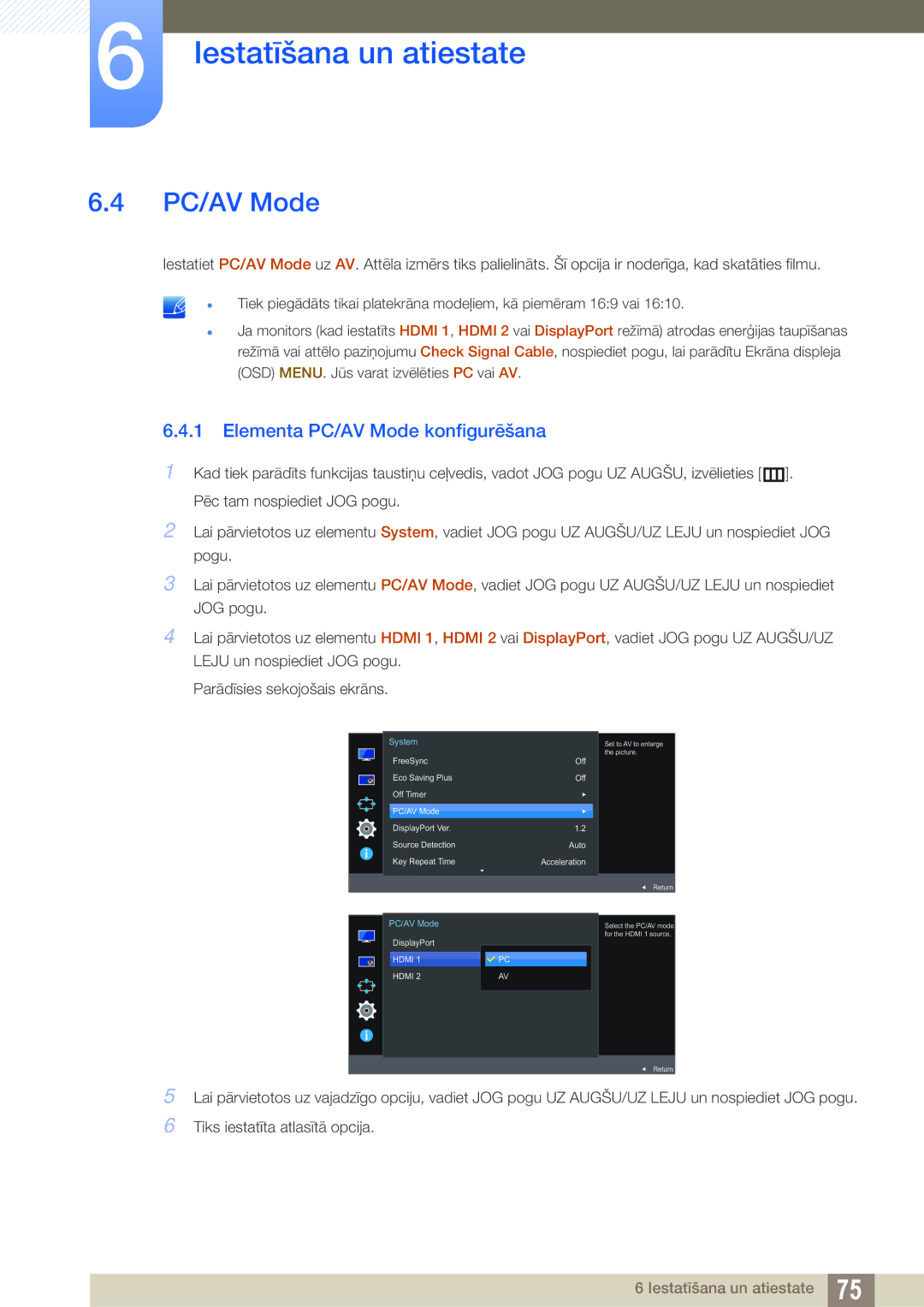 Samsung LU28E590DS/EN, LU24E590DS/EN manual Elementa PC/AV Mode konfigurēšana 