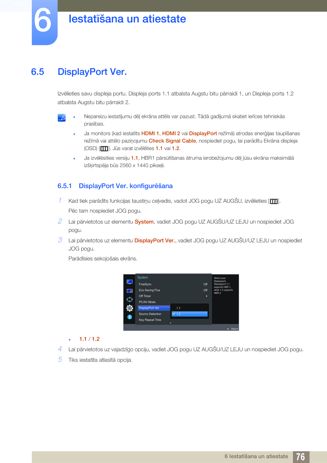 Samsung LU24E590DS/EN, LU28E590DS/EN manual DisplayPort Ver. konfigurēšana 