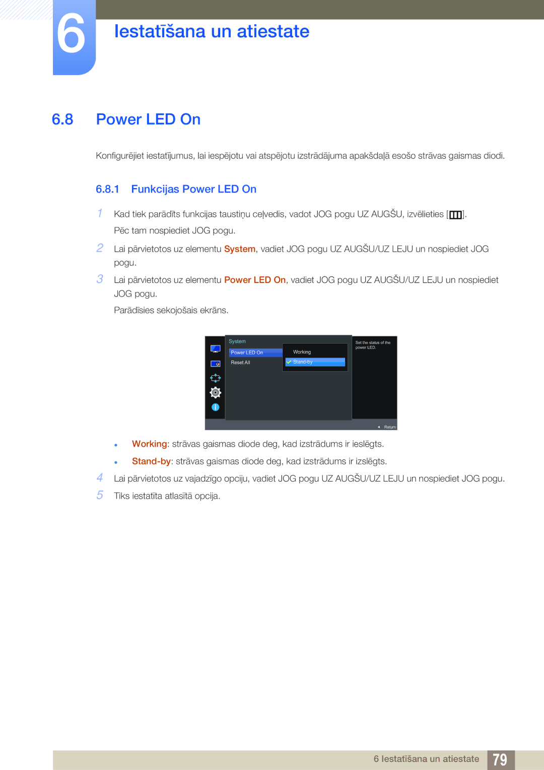 Samsung LU28E590DS/EN, LU24E590DS/EN manual Funkcijas Power LED On 