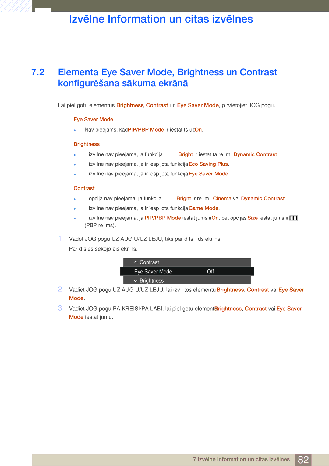 Samsung LU24E590DS/EN, LU28E590DS/EN manual Contrast Eye Saver Mode Off Brightness 