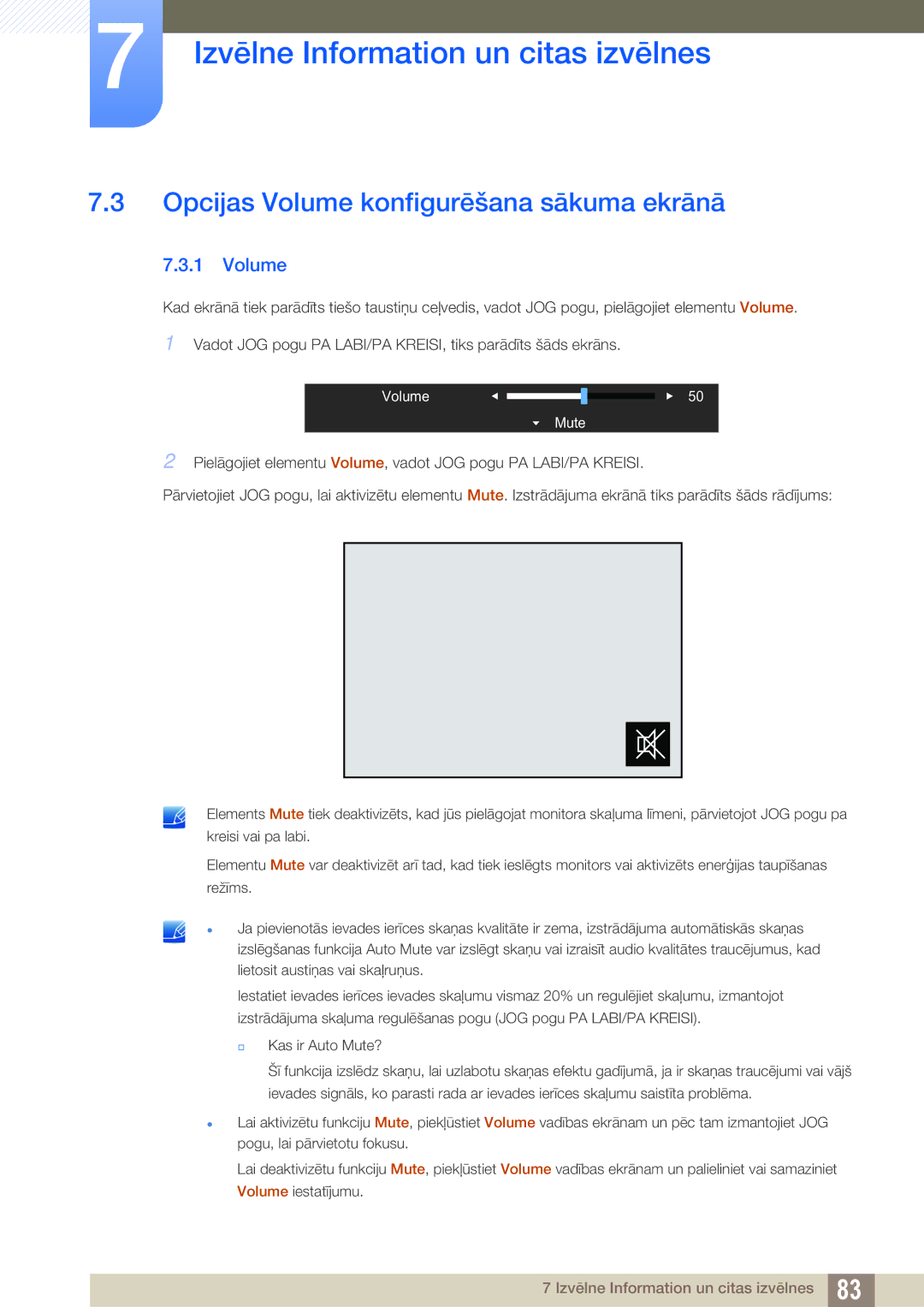 Samsung LU28E590DS/EN, LU24E590DS/EN manual Opcijas Volume konfigurēšana sākuma ekrānā 